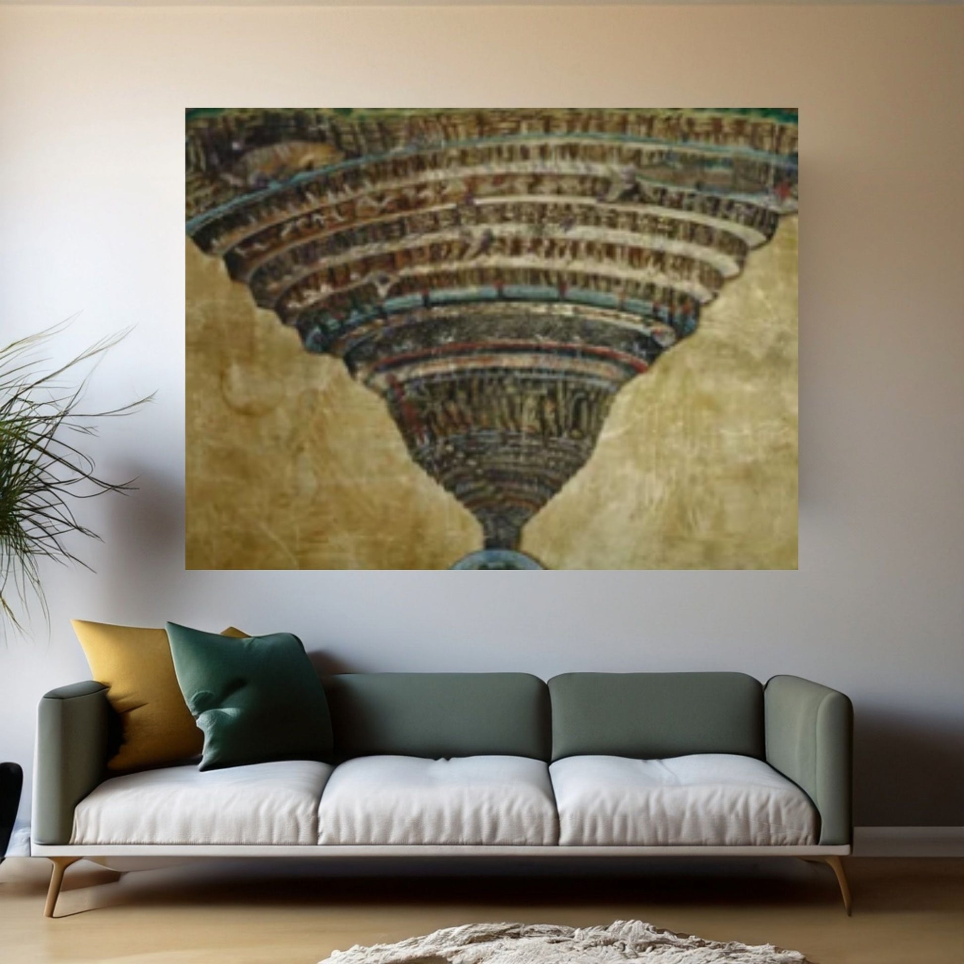 Sandro Botticelli : The Map of Hell - Dante, The Divine Comedy (1485) Canvas Wall Art Print Poster - Y Canvas