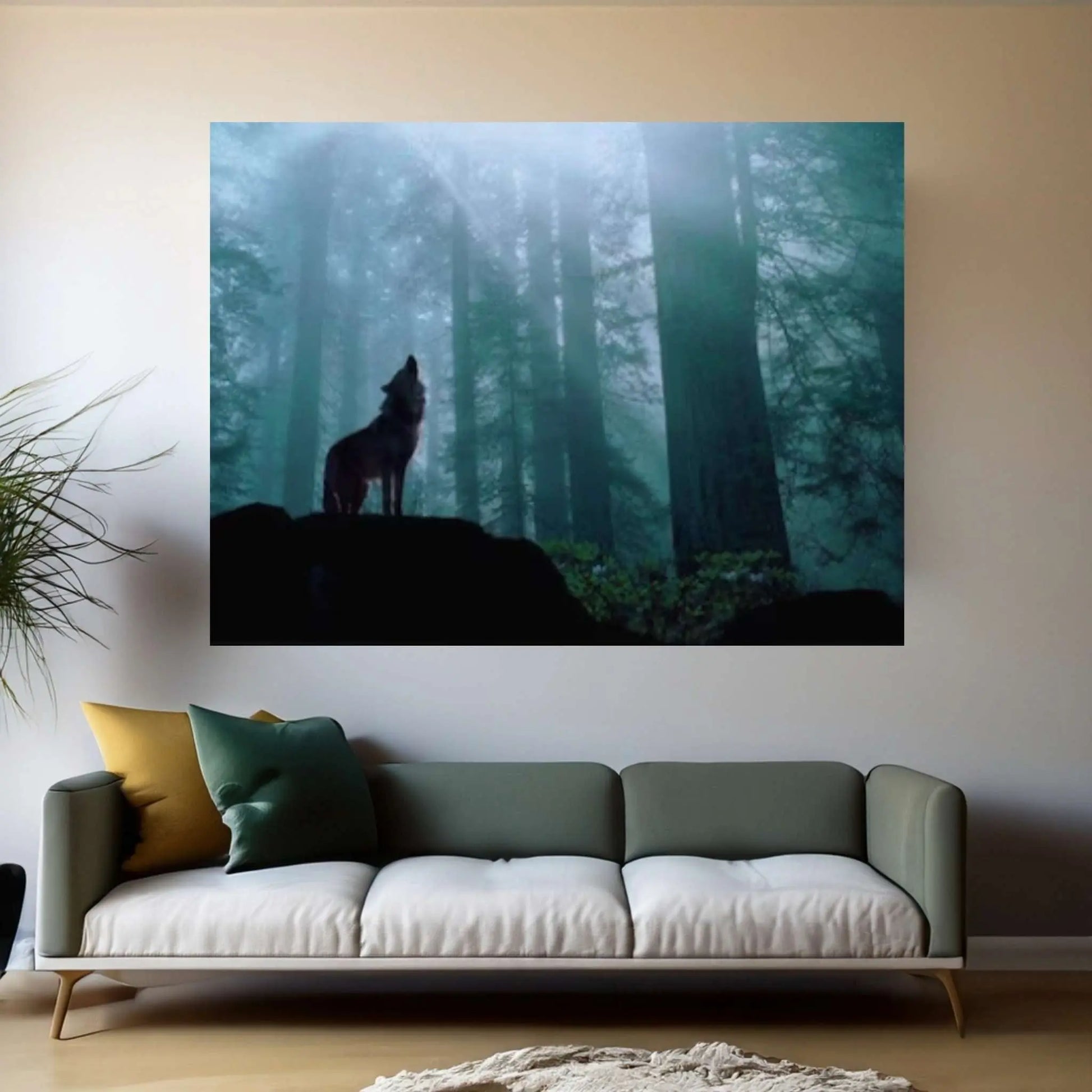 American Indian Art Canvas-Wolf Howl in Forest Animal Art Poster Canvas/Printed Picture Wall Art Print - Y Canvas