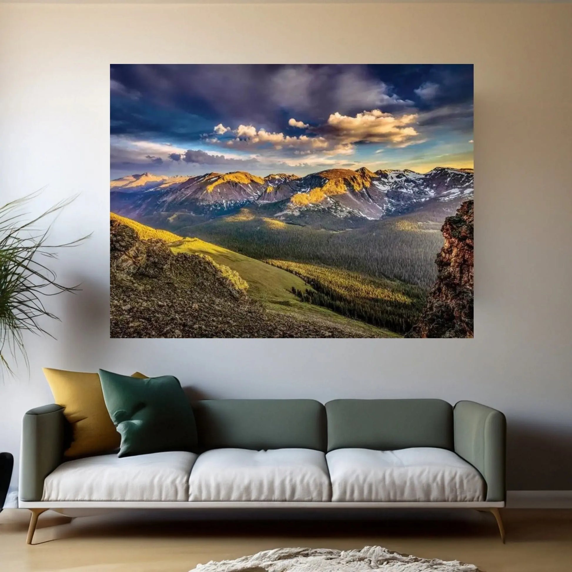 USA, Colorado, Rocky Mountain National Park. Mountain and valley landscape at sunset Canvas Wall Art - Y Canvas