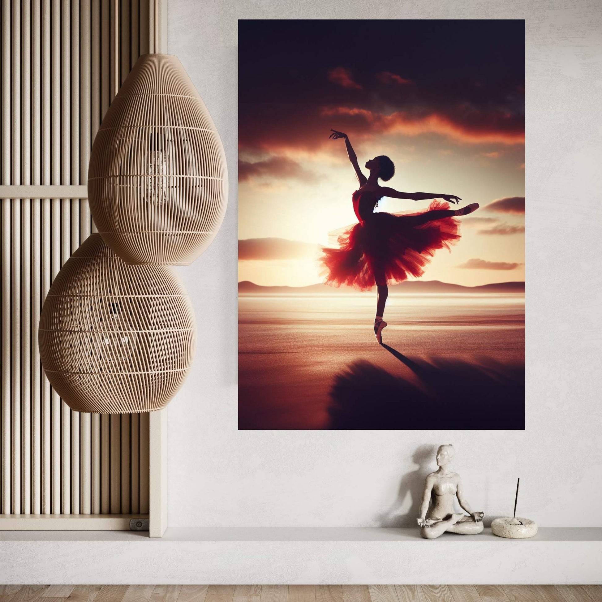 African Black Woman Ballerina in Red Dress Canvas Wall Art Home Decor - Y Canvas