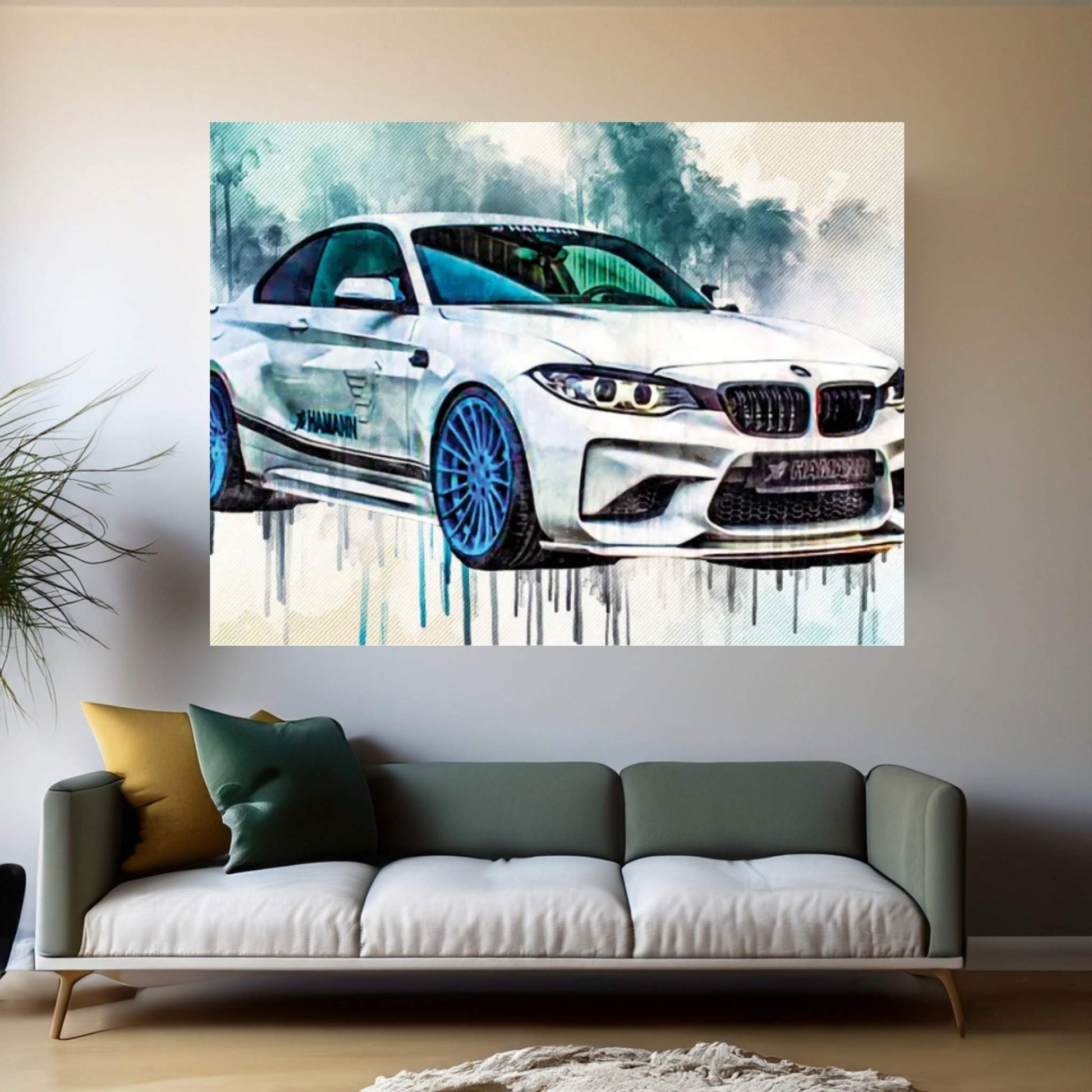 Bmw M2 Hamann 2018 White Sports Tuning M2 Blue Wheels Front View Exterior Canvas Wall Art - Y Canvas