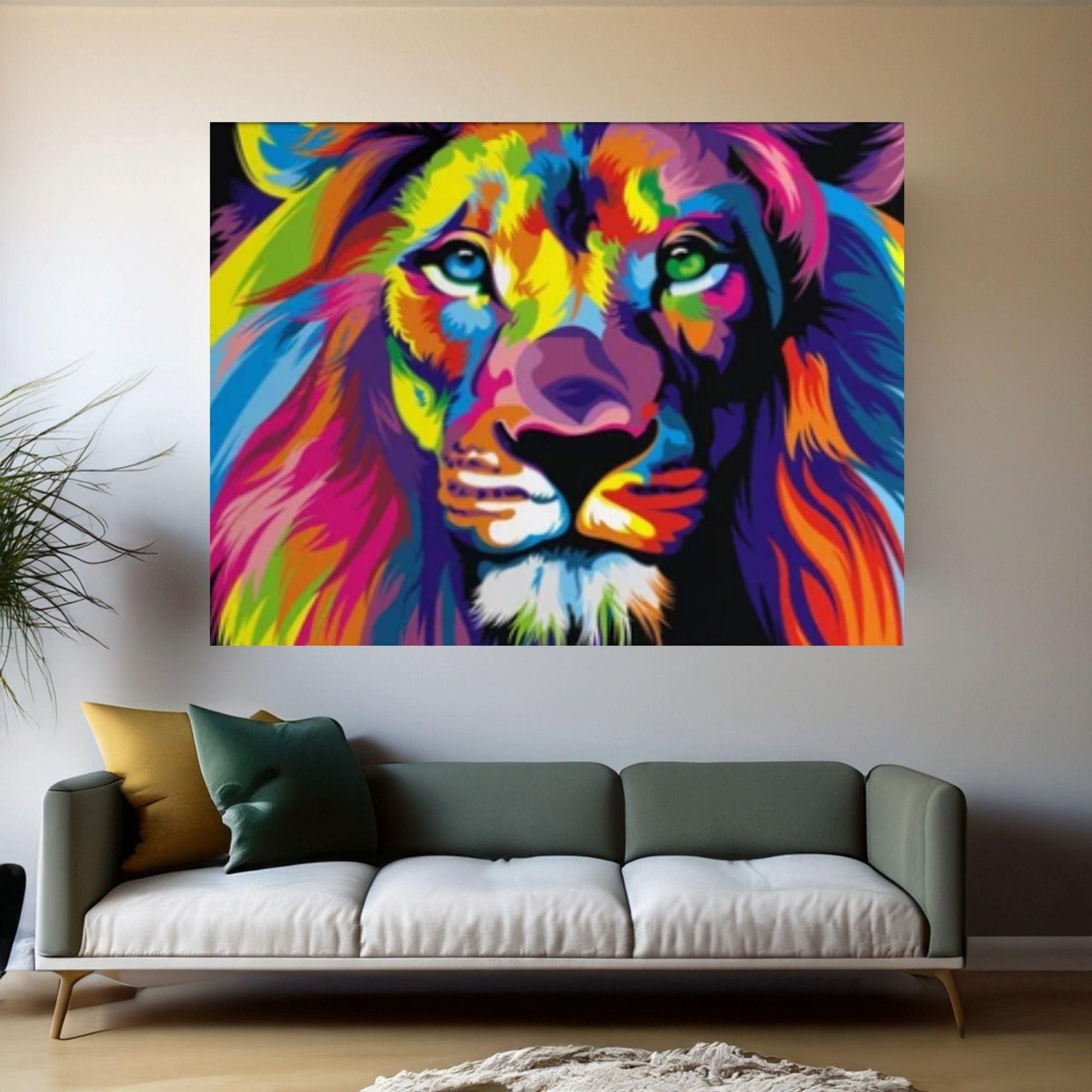 Lion Canvas Wall Art, Canvas Watercolor Home Decoration, Abstract Lion Painting Living Room Lion Art - Y Canvas