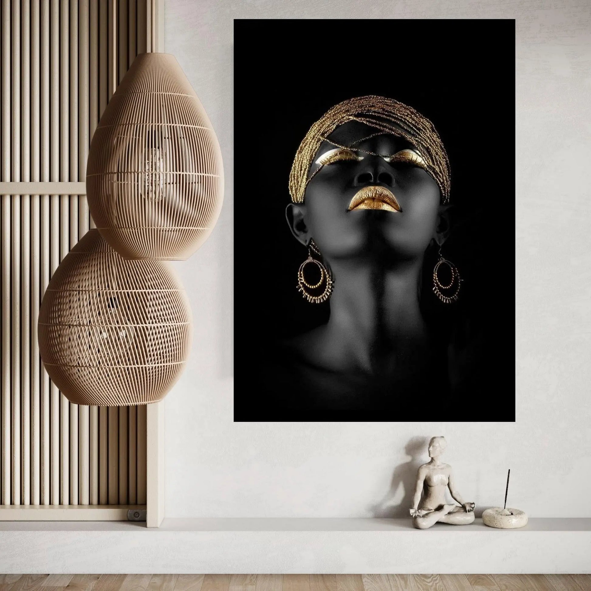 African Black Woman Portrait, Afro Art, Gold Makeup African Woman Makeup Wall Art - Y Canvas