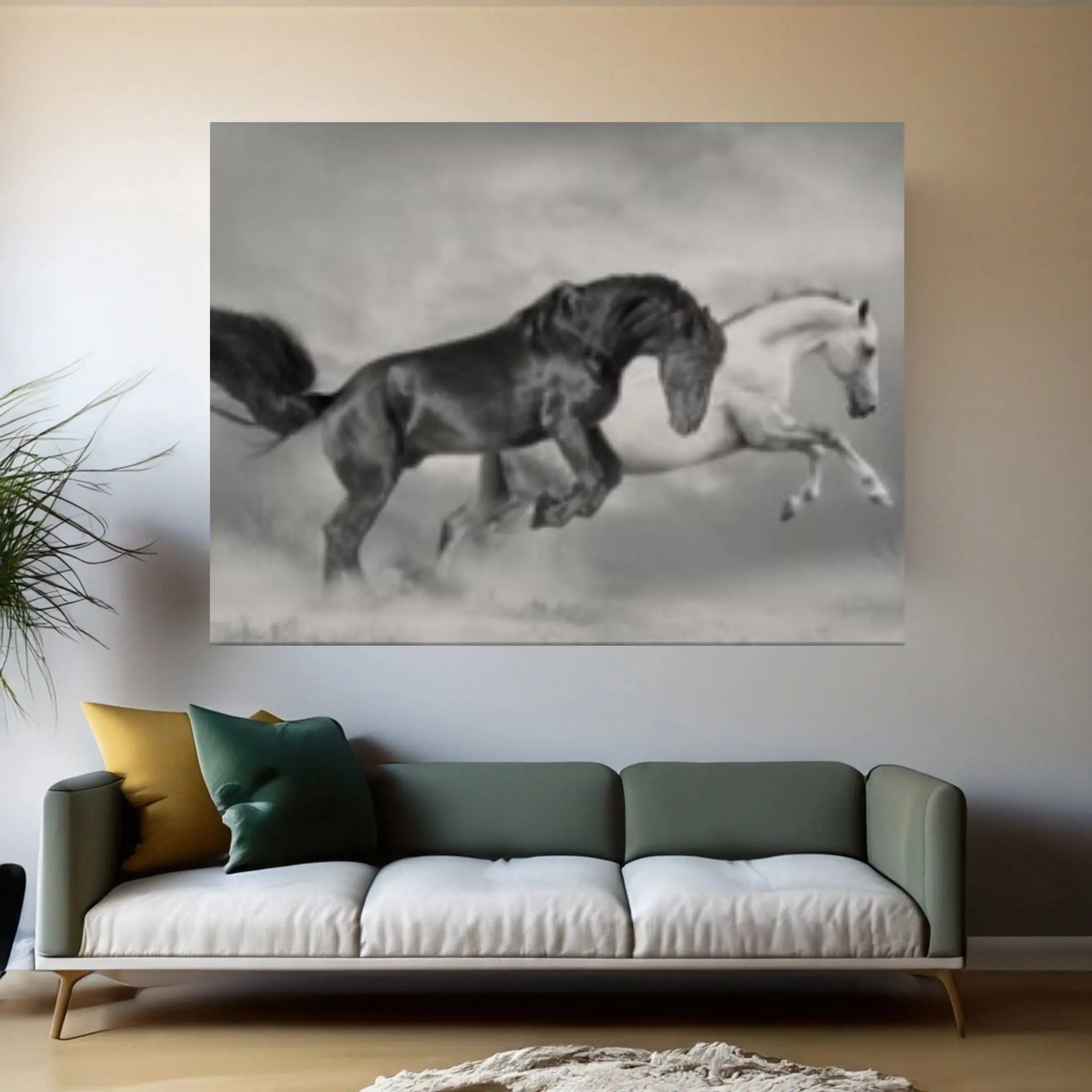 Horses Black White Canvas wall Art Home Decor - Y Canvas