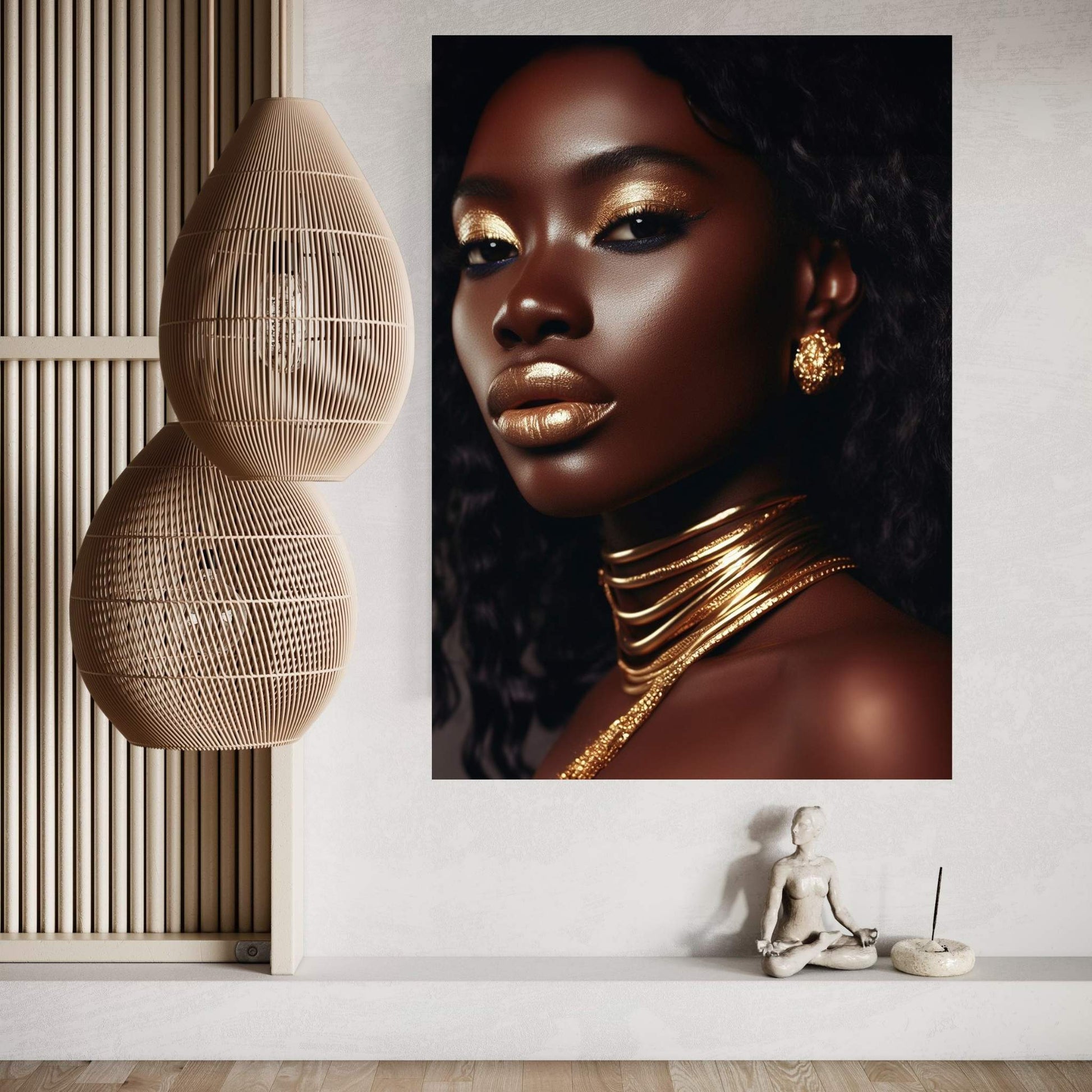 African Black Woman Gold Make-up Canvas Portrait Canvas Wall Art - Y Canvas