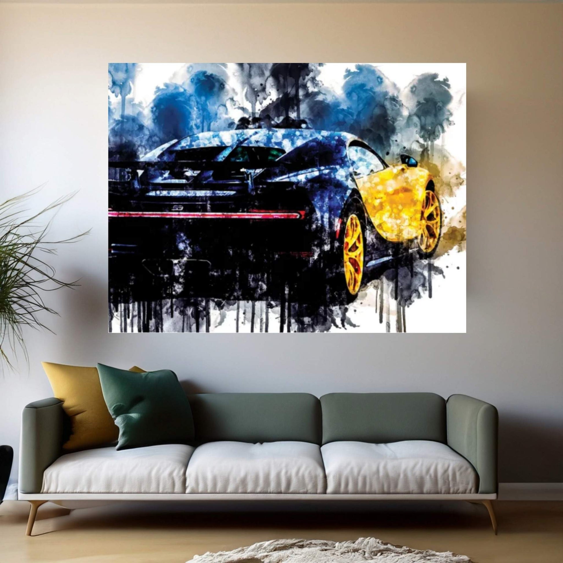 2018 Bugatti Chiron Yellow And Black Vehicle CDXLVII Canvas Wall Art - Y Canvas