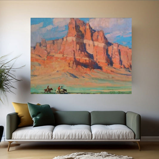 Vintage Arizona Landscape Oil Canvas Wall Art Painting / Grand Canyon Canvas Western American Painting/ Horse Riding Western Wall Art Print - Y Canvas