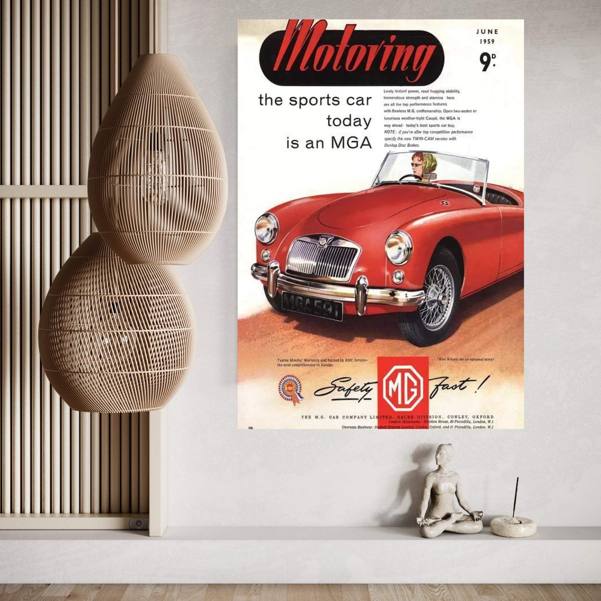 1950s MG Convertible Magazine Advert Canvas Wall Art - Y Canvas