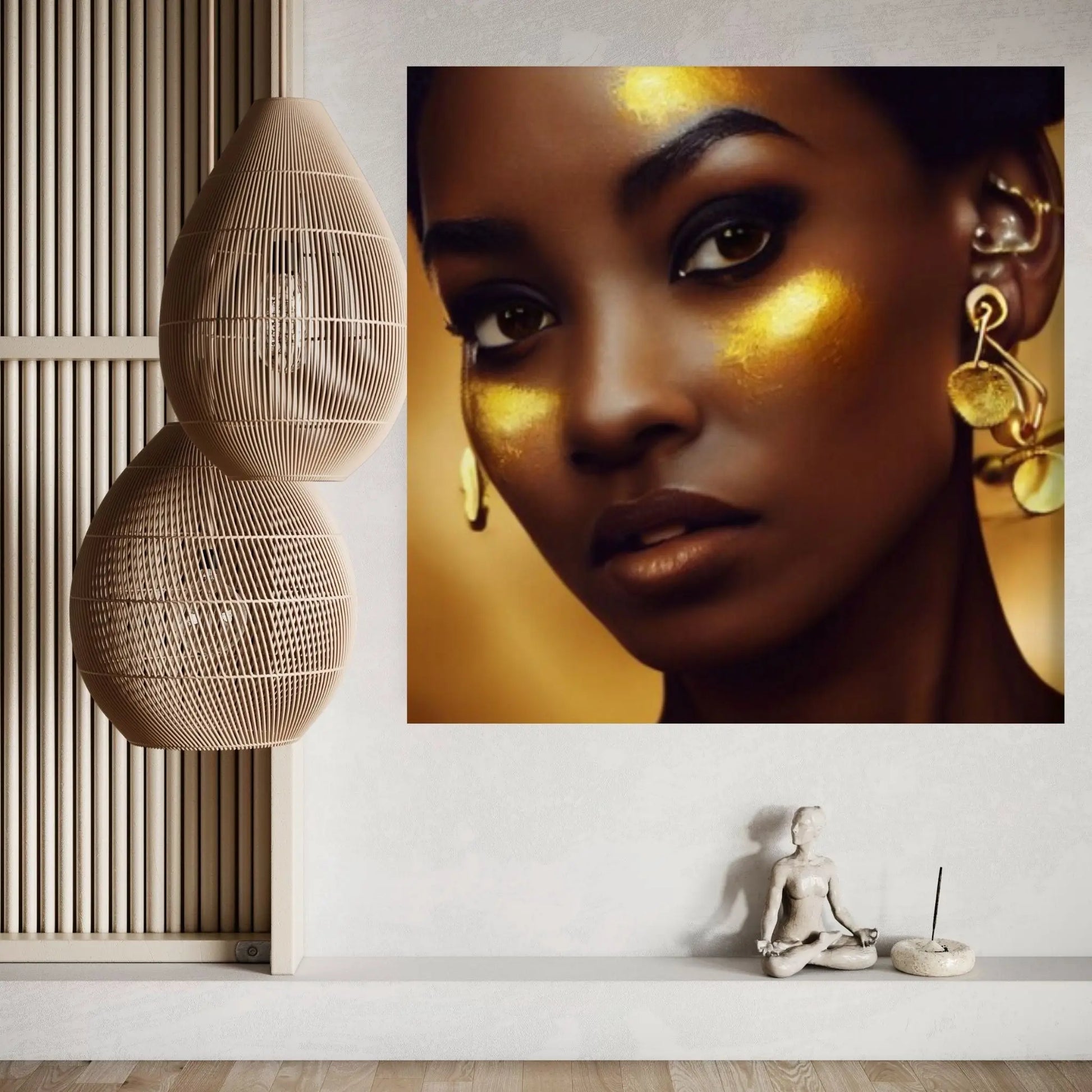 African Afro Canvas, African Woman Canvas, Gold Lip Art, Ethnic Artwork, Black Woman Printed, African Gold Lip Printed - Y Canvas