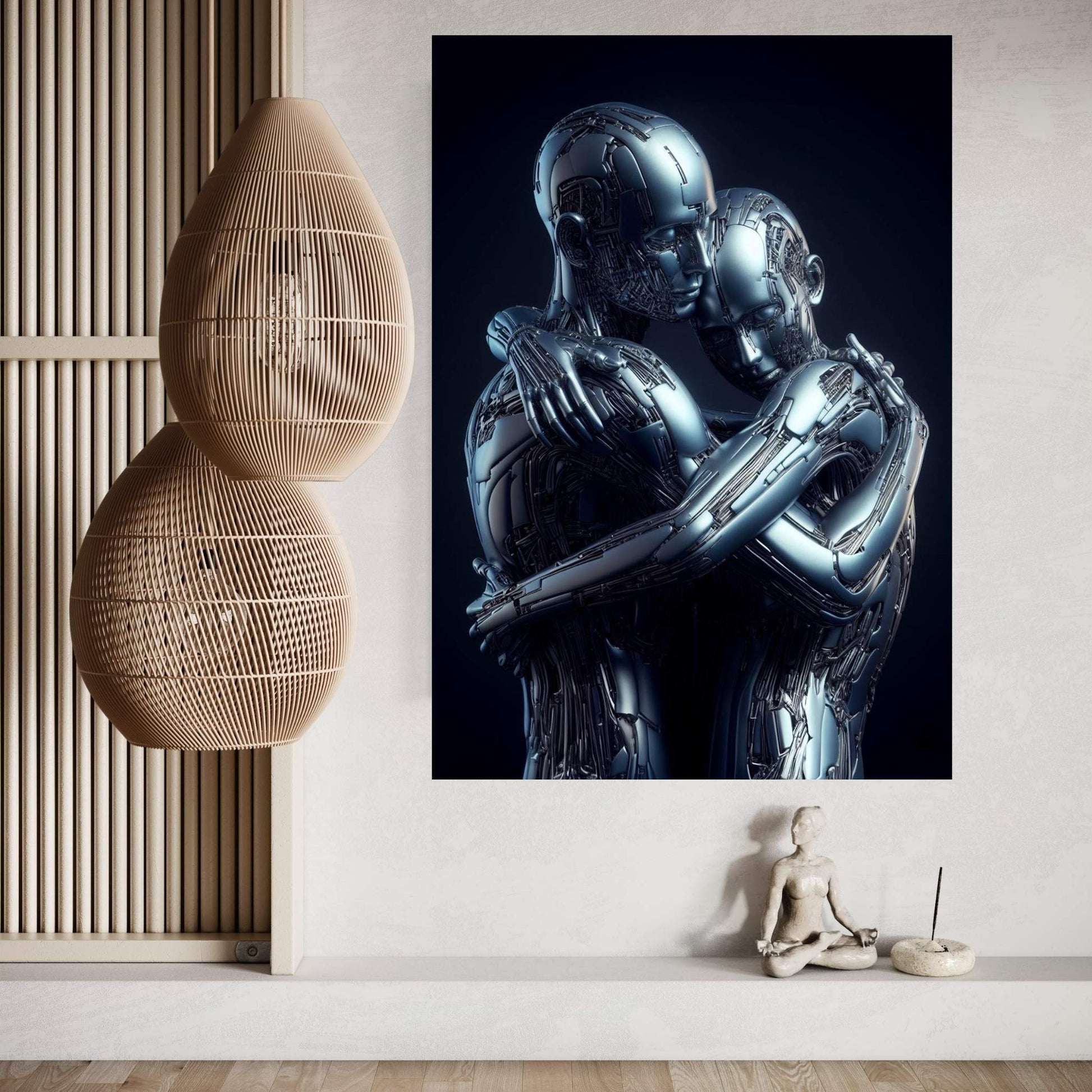 Metalic Robotics Love Couple Canvas Wall Art - Y Canvas