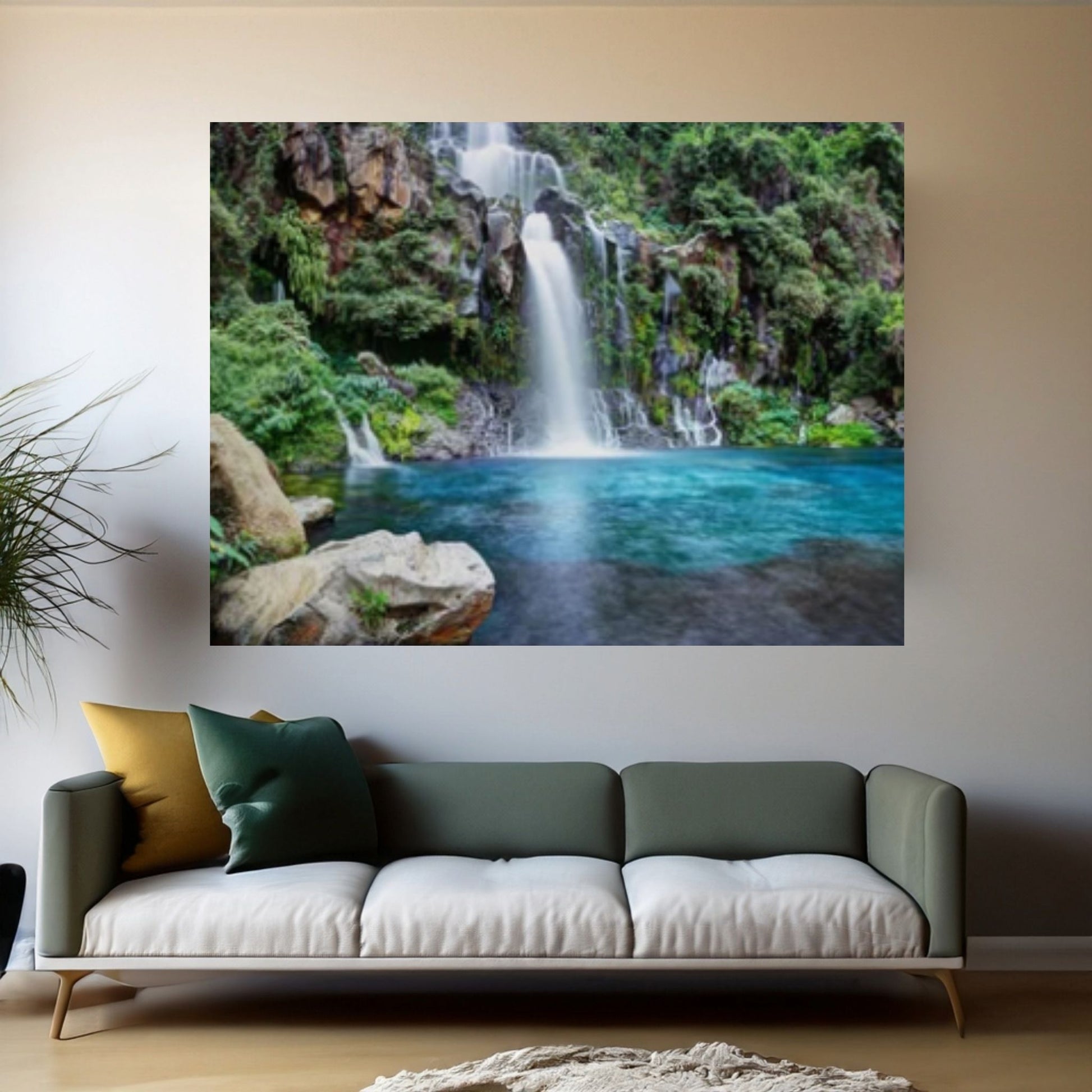 Island Beautiful Nature Waterfalls Canvas Wall Art - Y Canvas