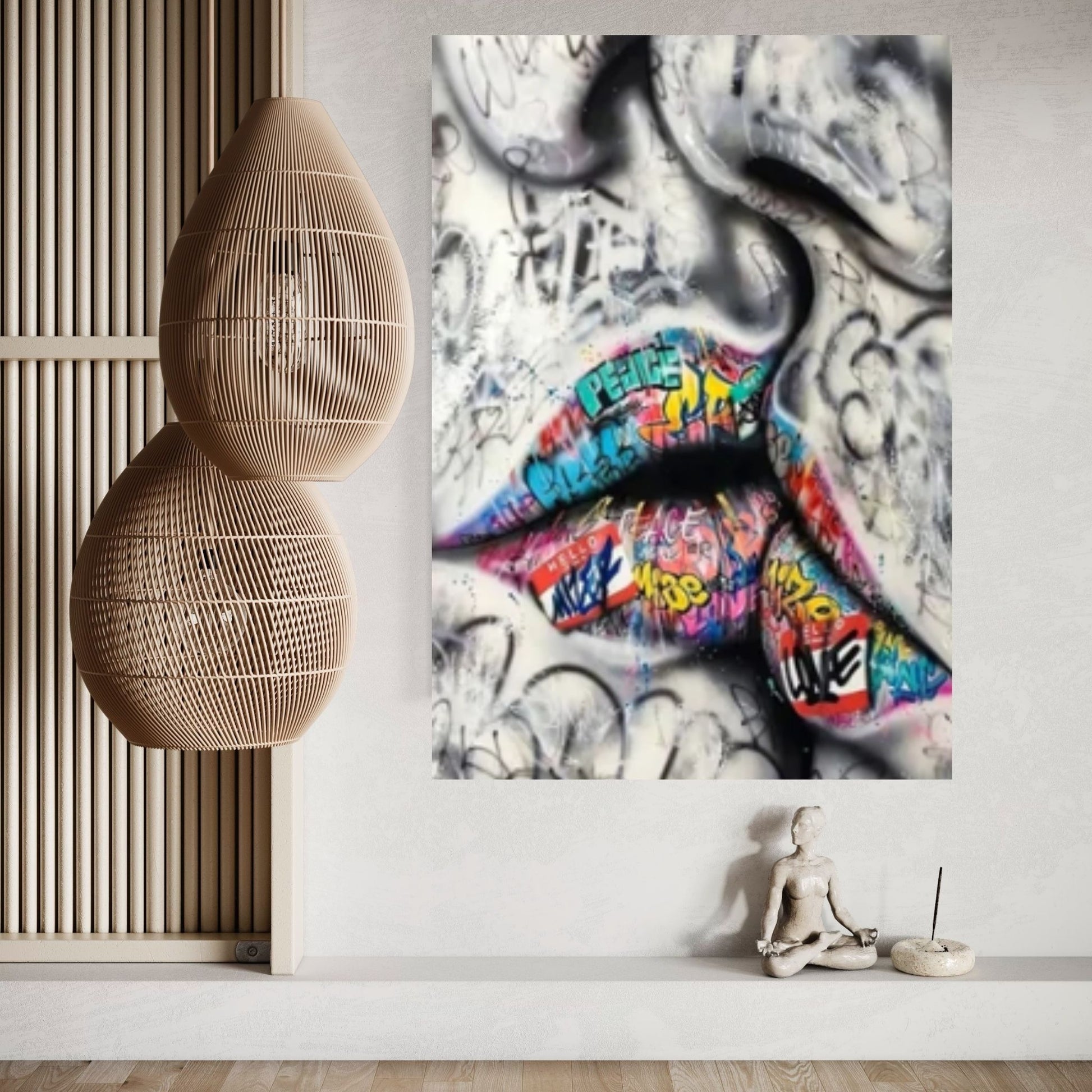 Kiss Graffiti Painting, Love Wall Decoration, Graffiti Wall Art, Romantic Couple - Y Canvas