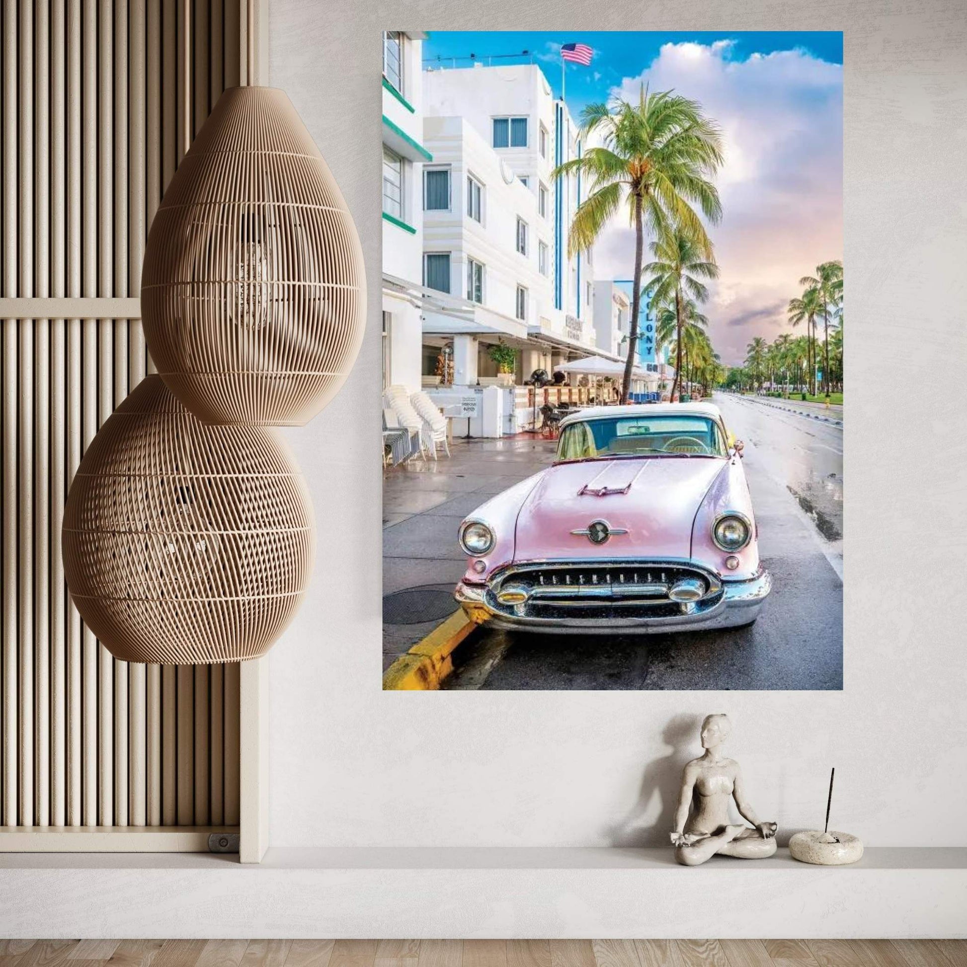 Vintage Pink Ocean Drive Canvas Wall Art - Y Canvas