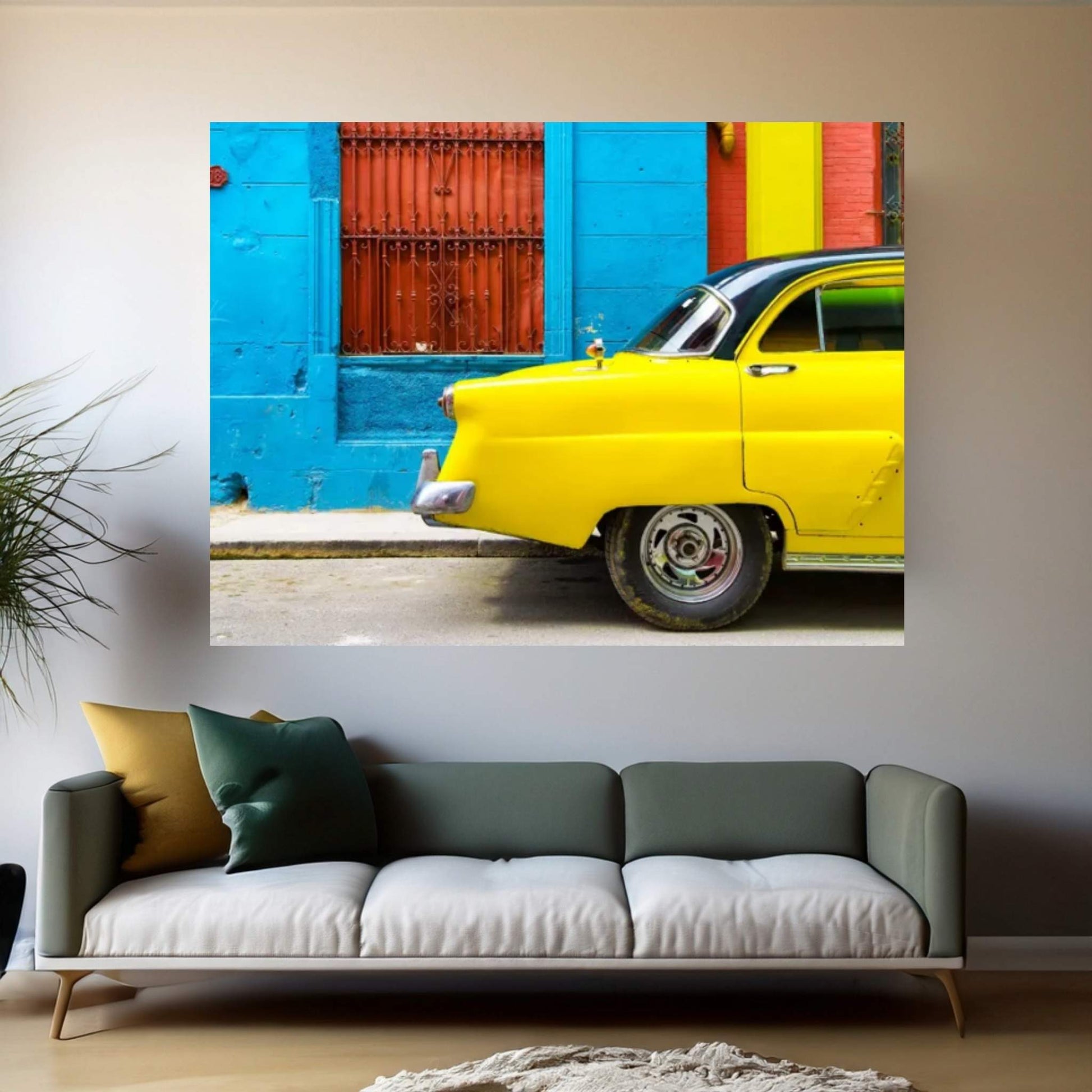 Close-up of Yellow Taxi of Havana II Canvas Wall Art - Y Canvas