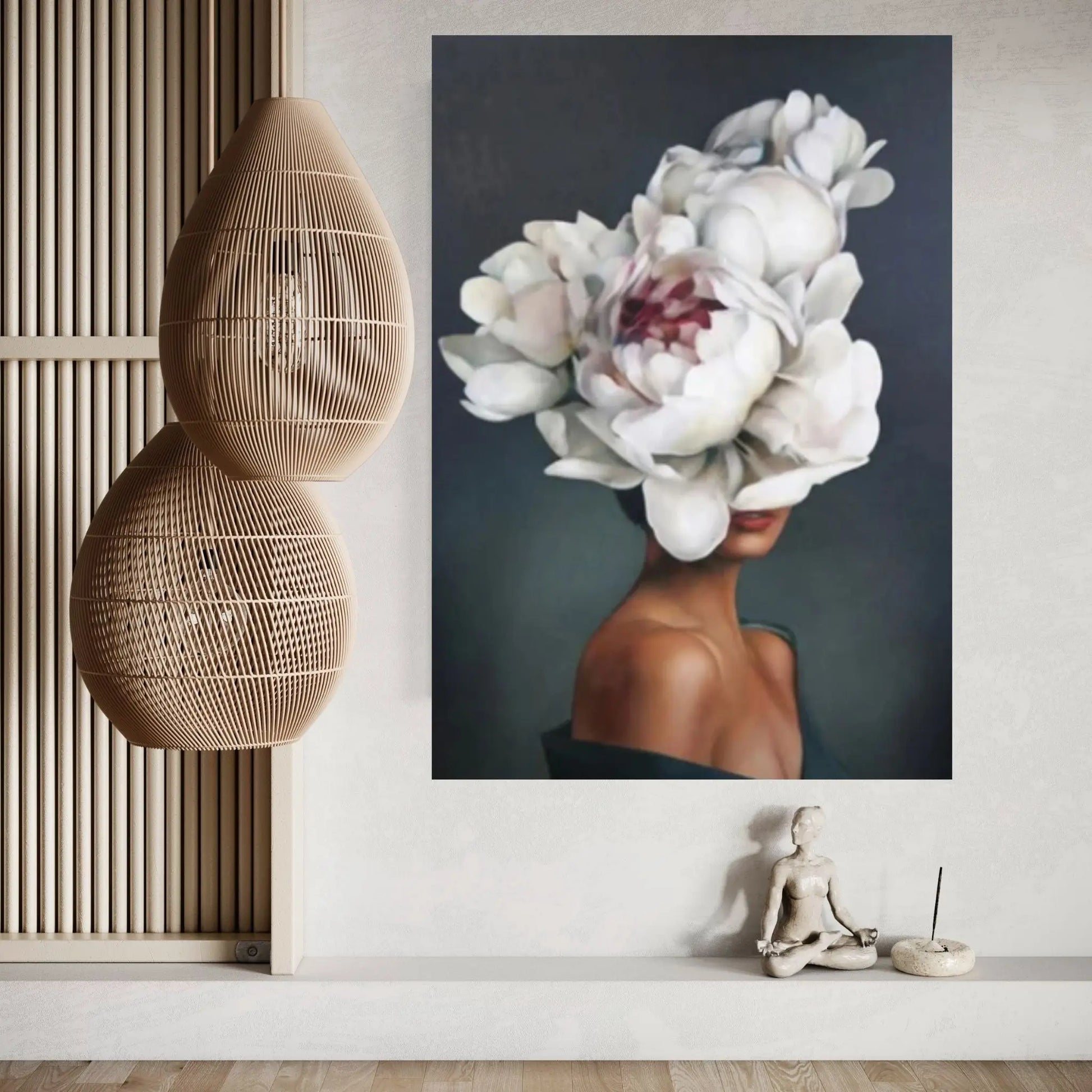 Flowers Feathers Woman With Flower Abstract Canvas Painting Wall Art Decorative Painting - Y Canvas