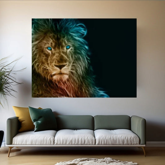 African Lion Canvas Wall Art, Black and white blue eyes lion Canvas Print - Y Canvas