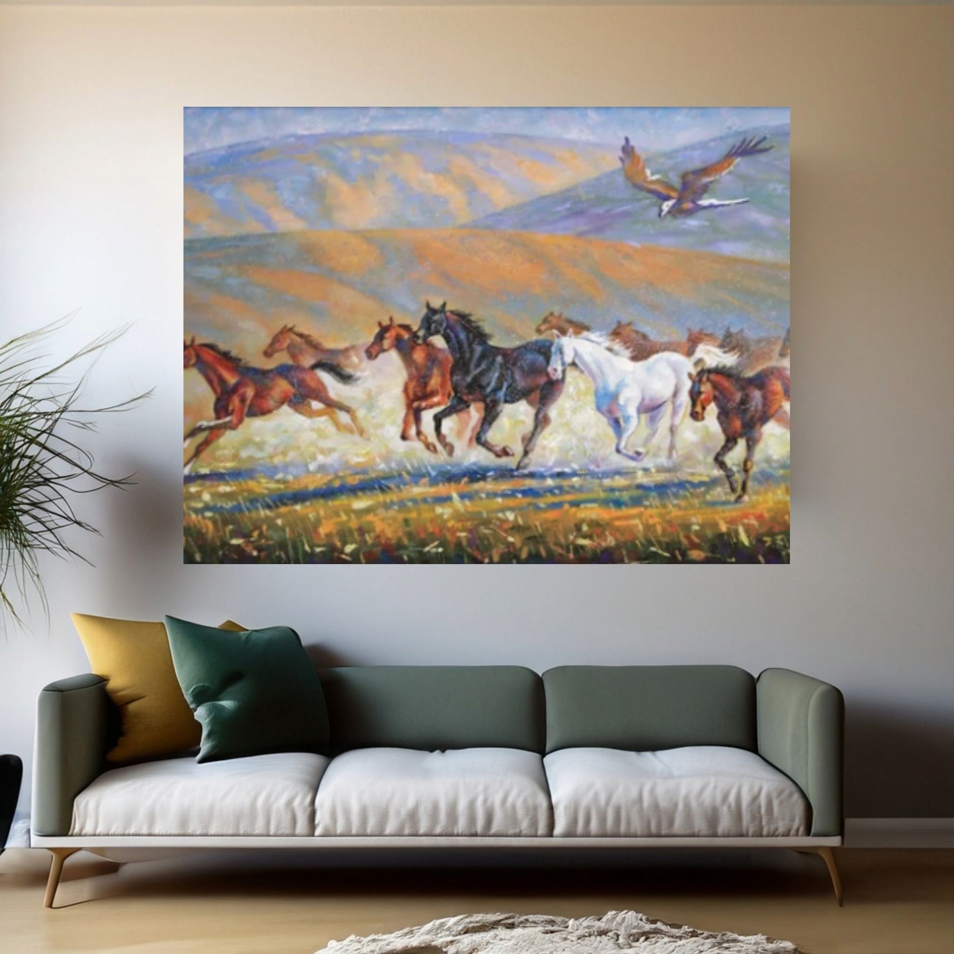 Large Running Horses Canvas Wall Art Print, Horse Poster - Y Canvas