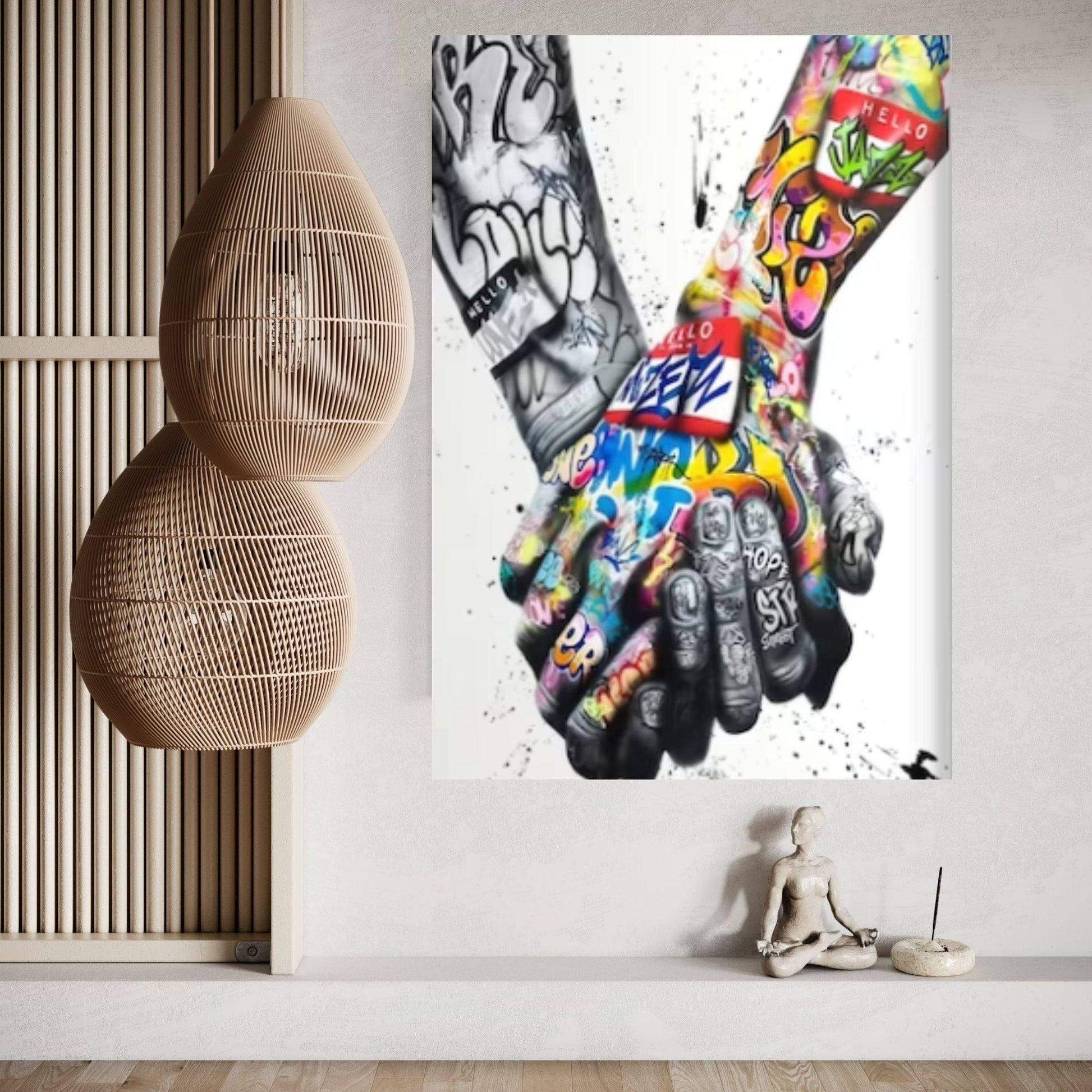 Street Art Hands Banksy Canvas Wall Art Decor Frame Option, Holding Hands Poster, Hands Print Wall Art Banksy Graffiti Art - Y Canvas