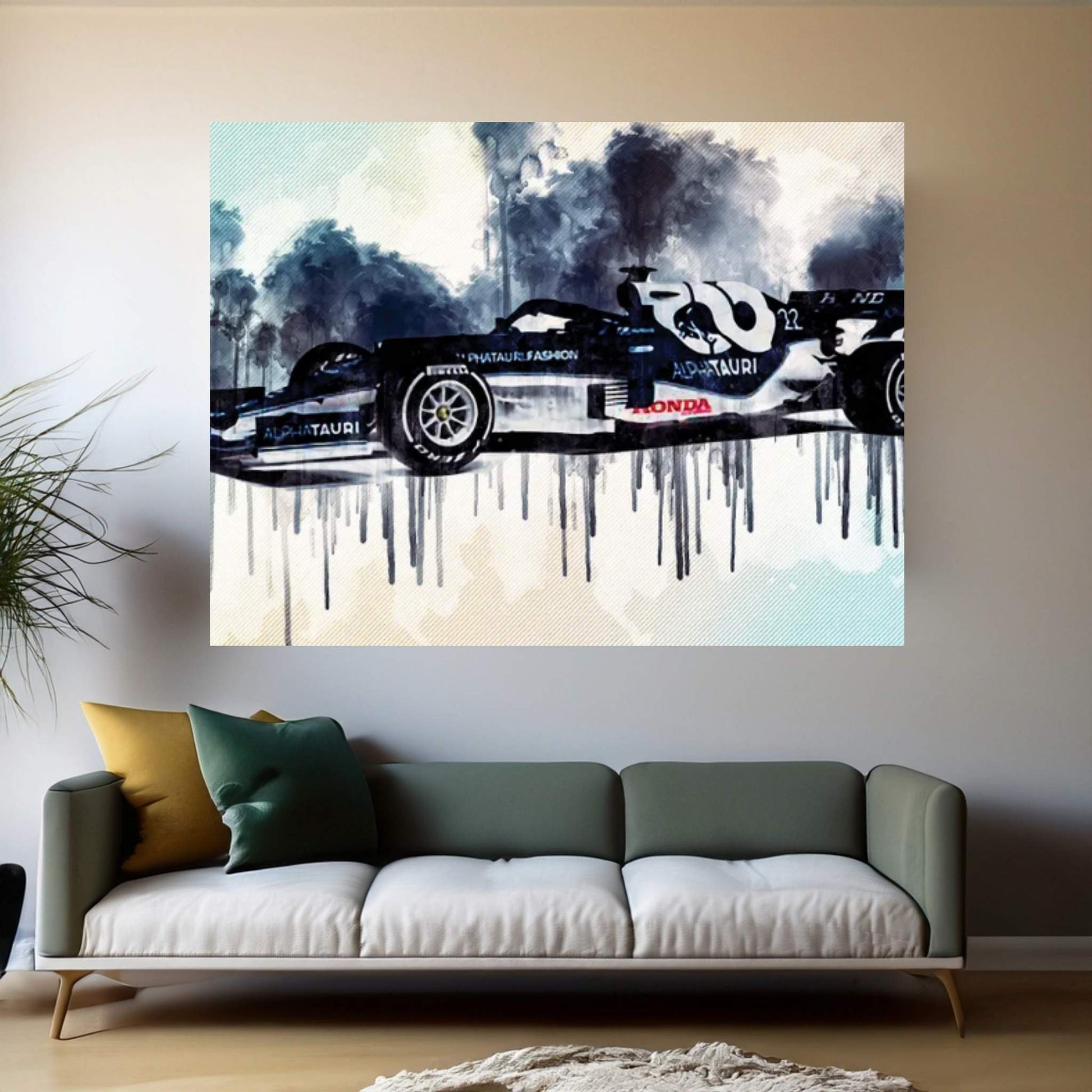 2021 Alphatauri AT02 Formula 1 Car Canvas Wall Art - Y Canvas