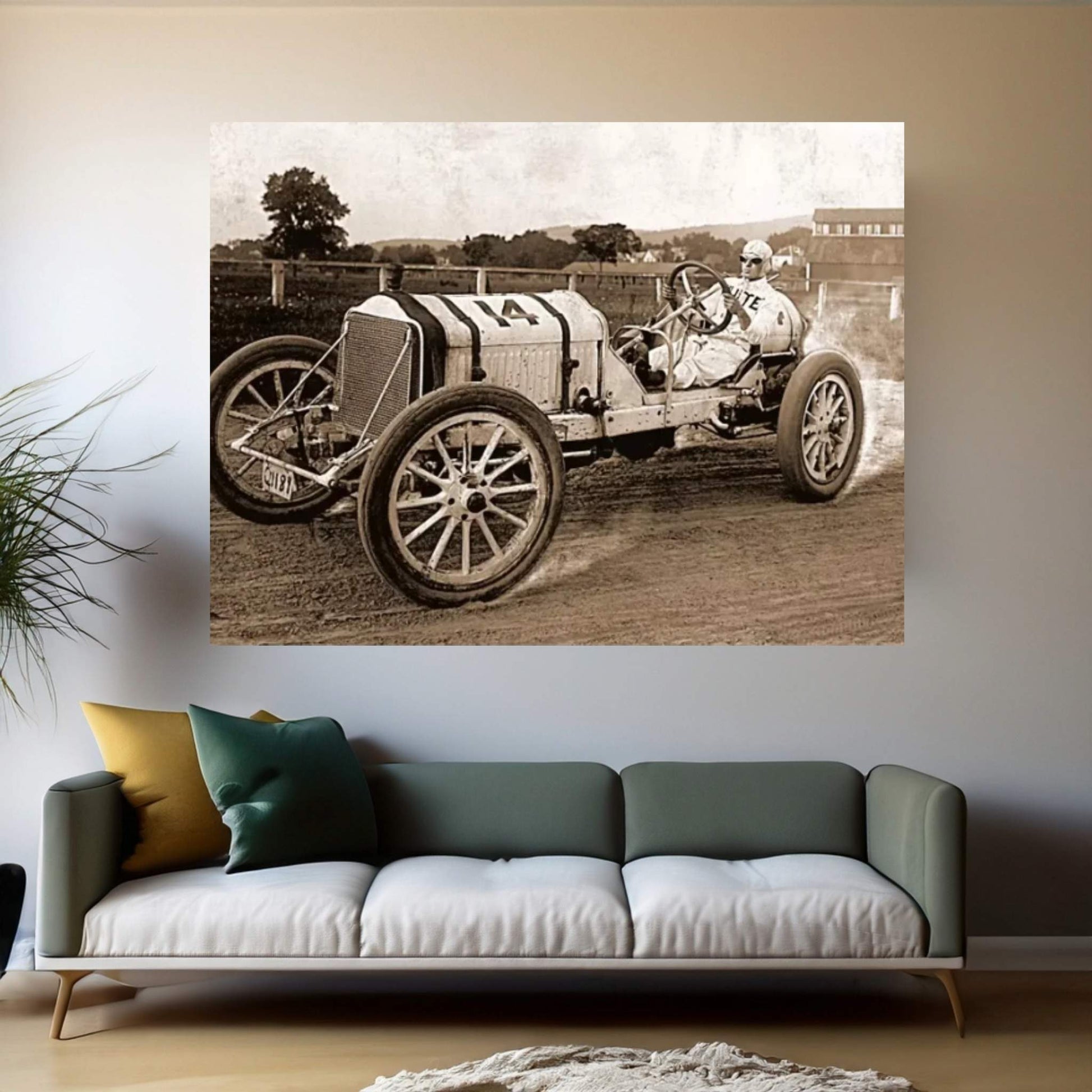 Vintage Photo Race Car Canvas Wall Art - Y Canvas