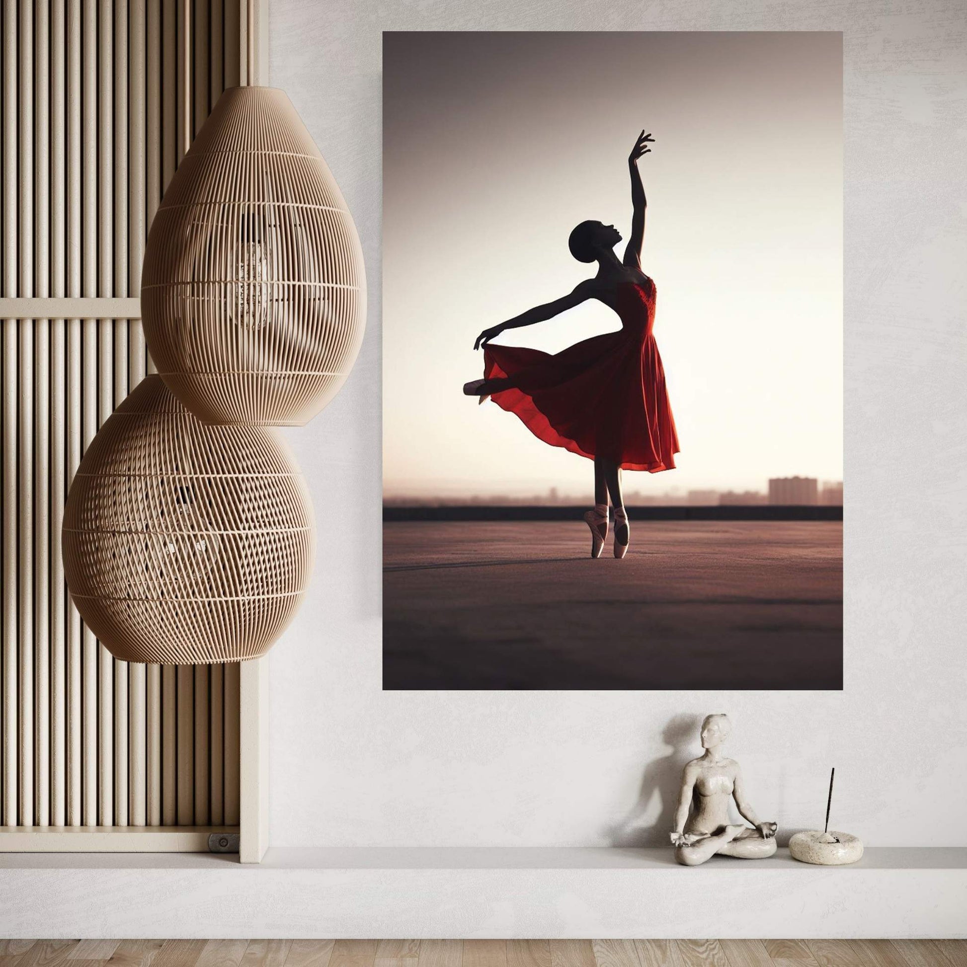 African Black Woman Ballerina in Red Dress Canvas Wall Art Home Decor - Y Canvas