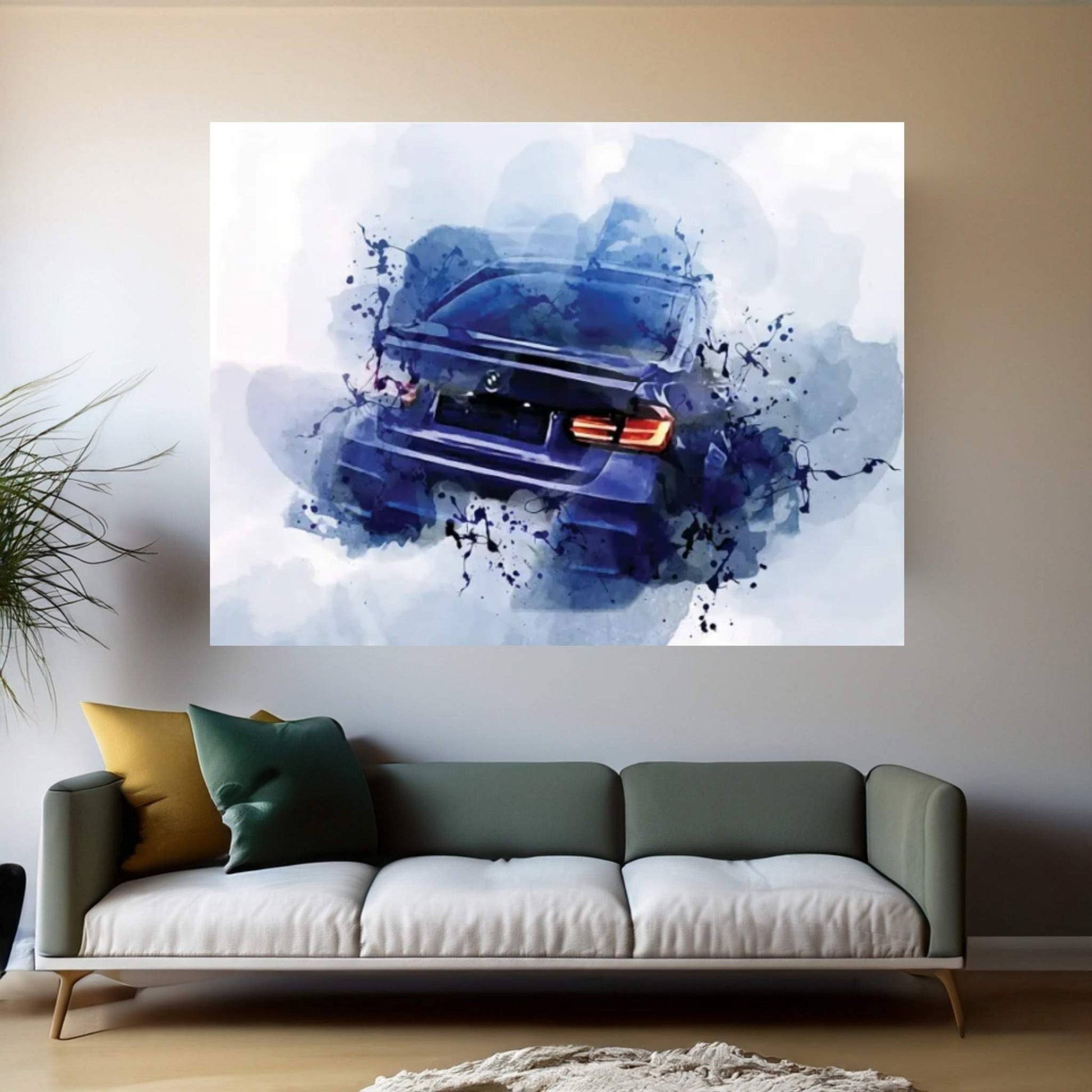 BMW M3 Rear View Exterior Blue Sedan New Blue M3 M3 Tuning German Cars BMW Canvas Wall Art - Y Canvas