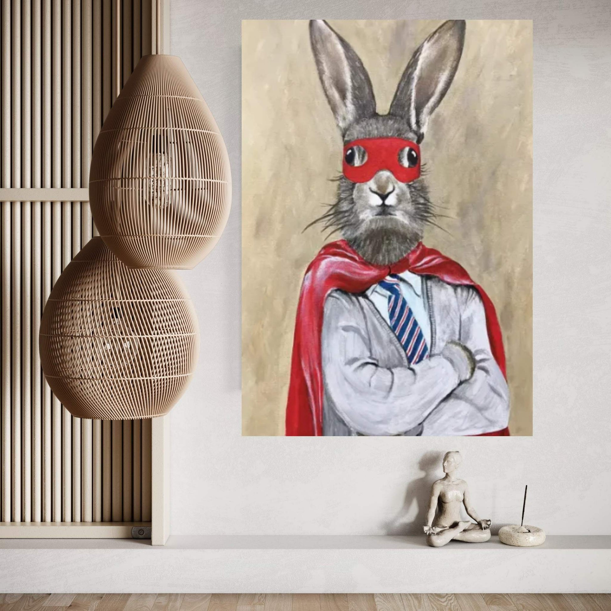 Rabbit Superman Canvas Wall Art - Y Canvas