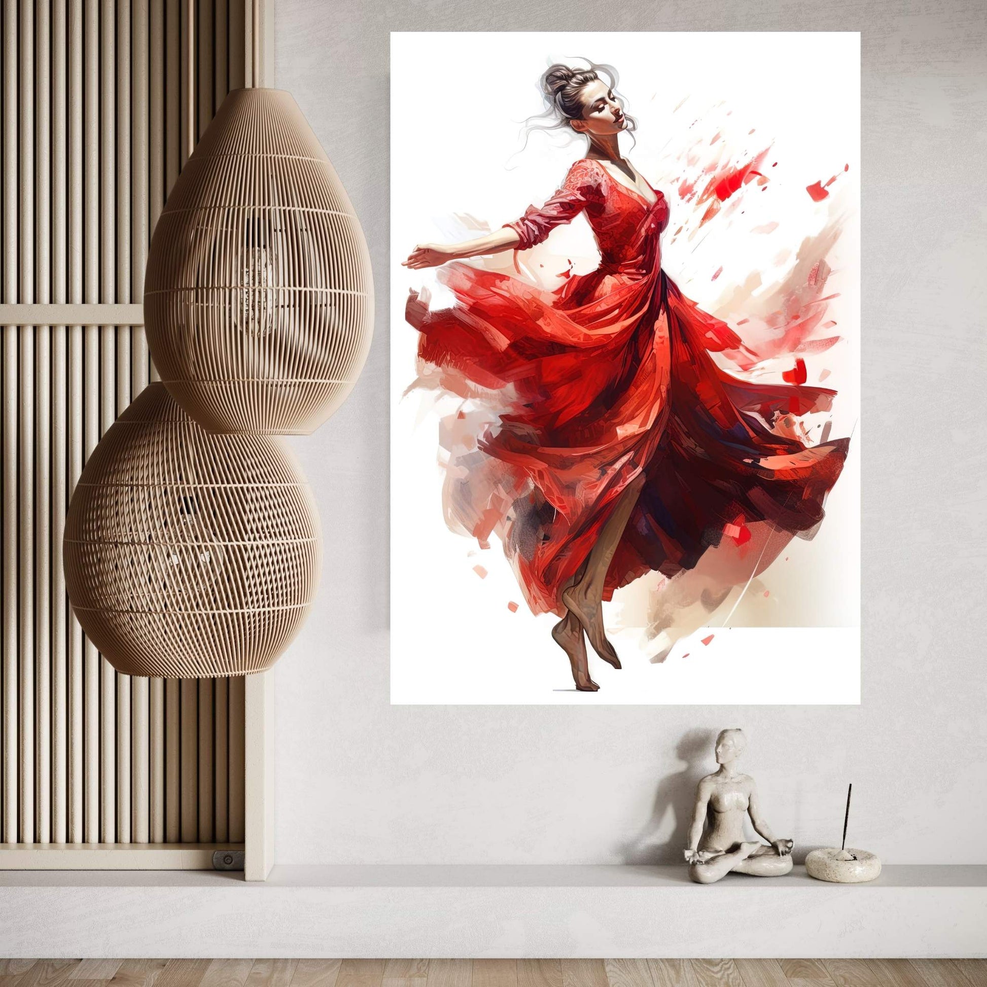 Ballerina Dancer Woman in Red Dress Canvas Art Wall Decor - Y Canvas