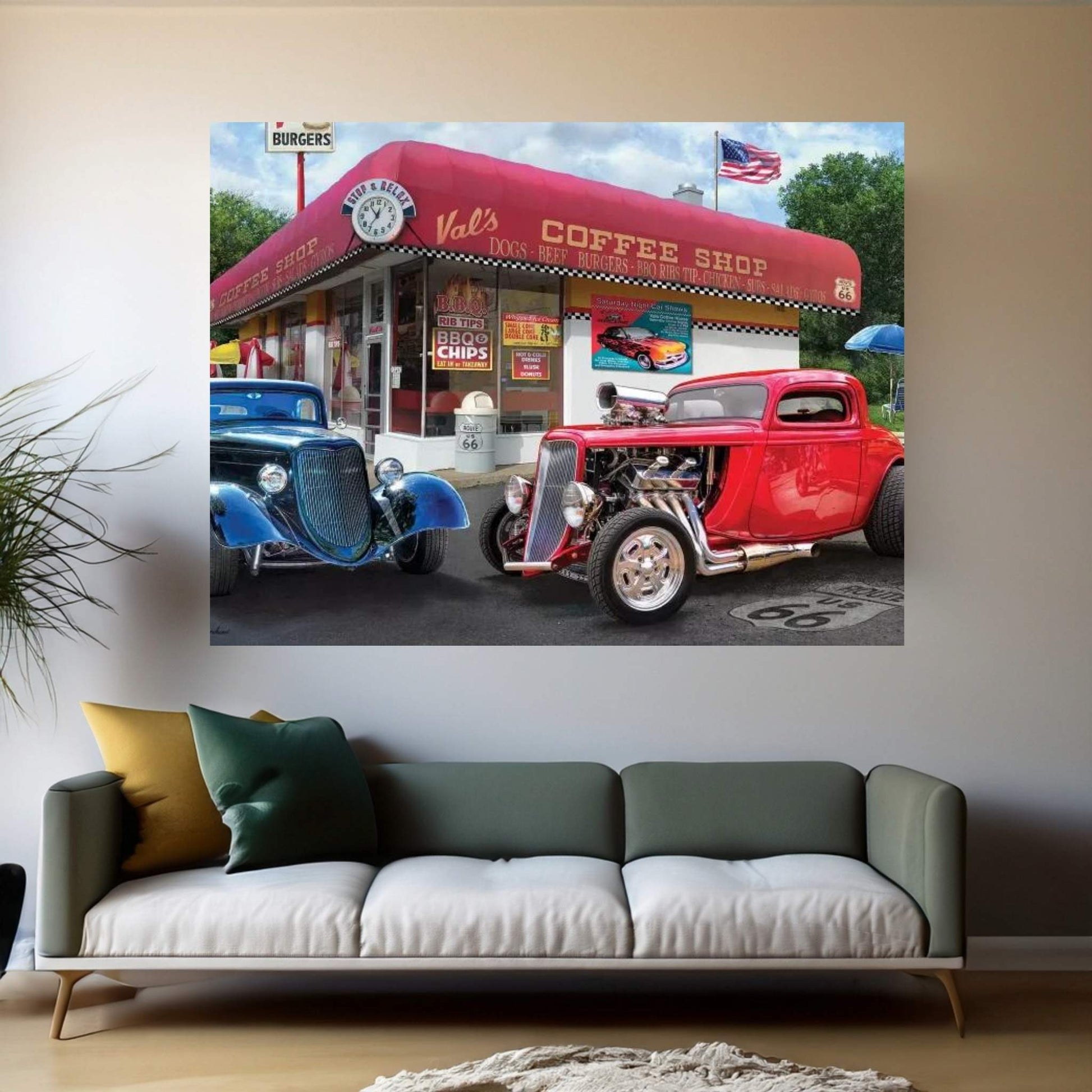 Val’s Nostalgic American Diner Canvas Wall Art - Y Canvas