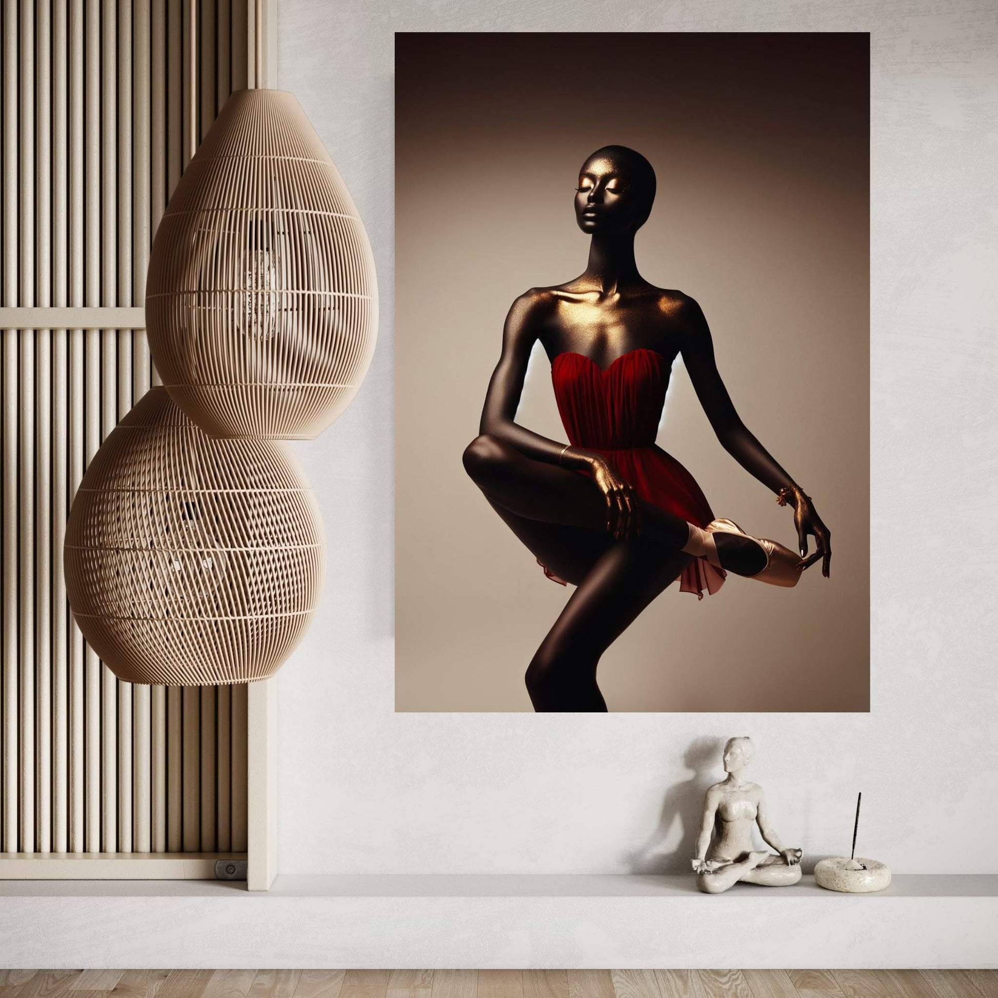 African Black Woman Ballerina in Red Dress Canvas Wall Art Home Decor - Y Canvas