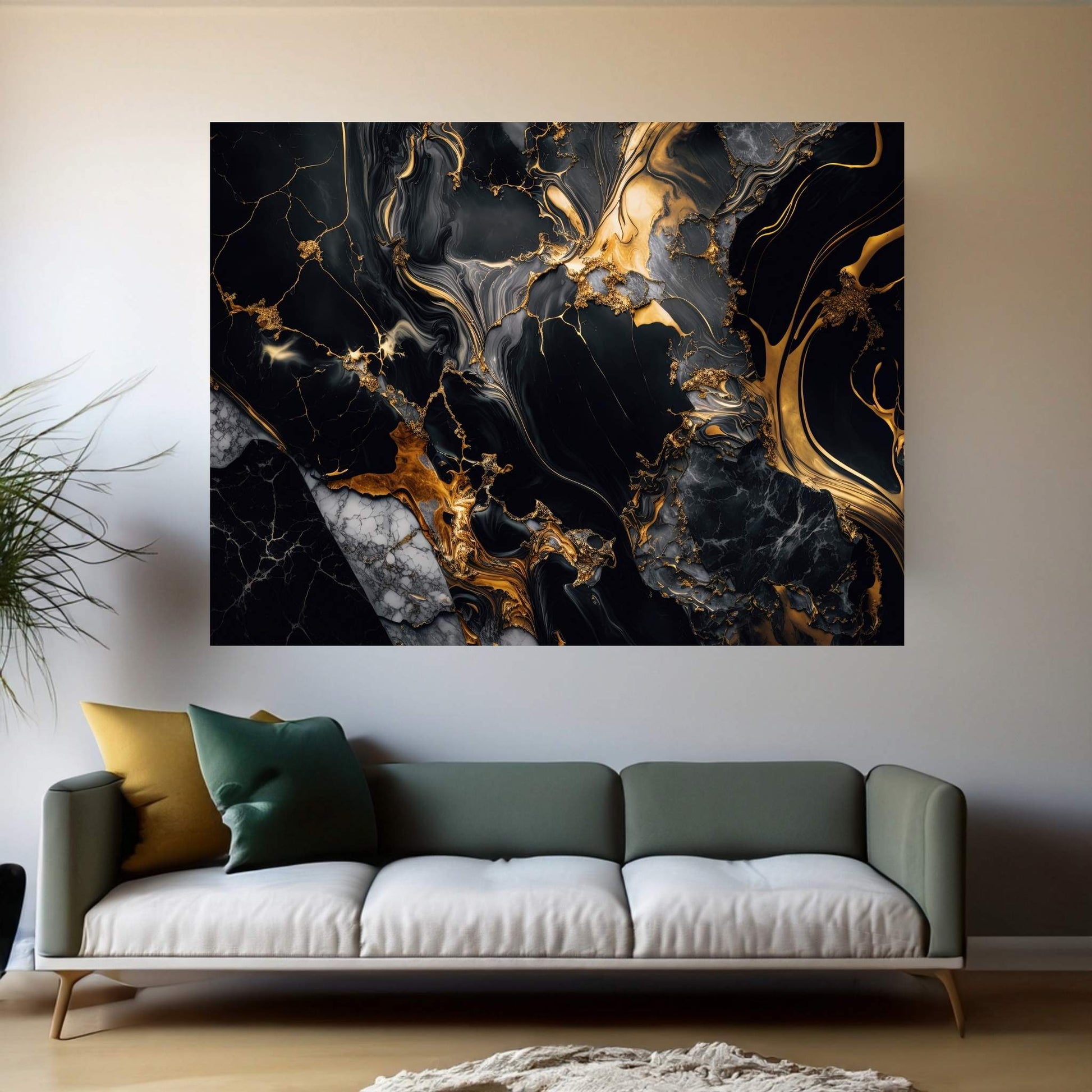 Abstract White Gold Black Marble Canvas Wall Art Home Decor - Y Canvas