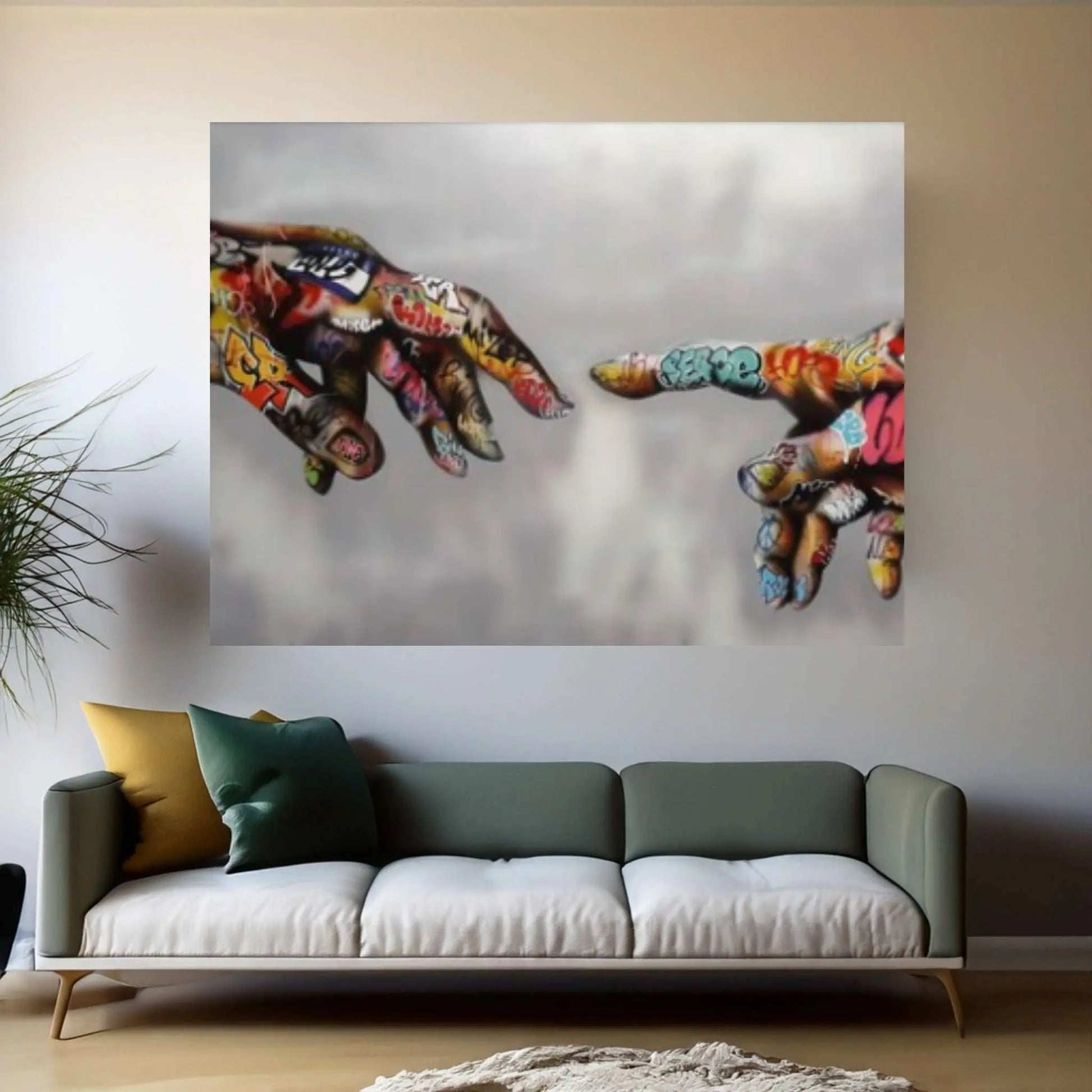 Banksy Canvas Wall Art, Creation of Adam Decor, Creation of Graffiti Adam - Y Canvas