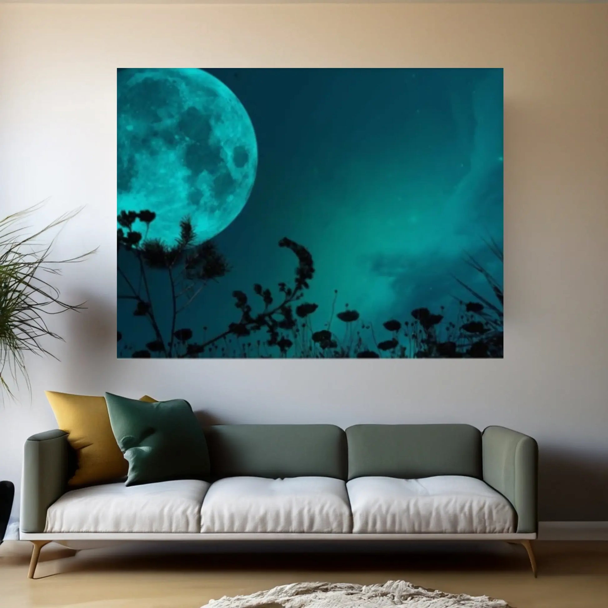 Green Moon at Night Natural Canvas Wall Art Landscape Printing Wall Art print Canvas Wall Art Poster - Y Canvas