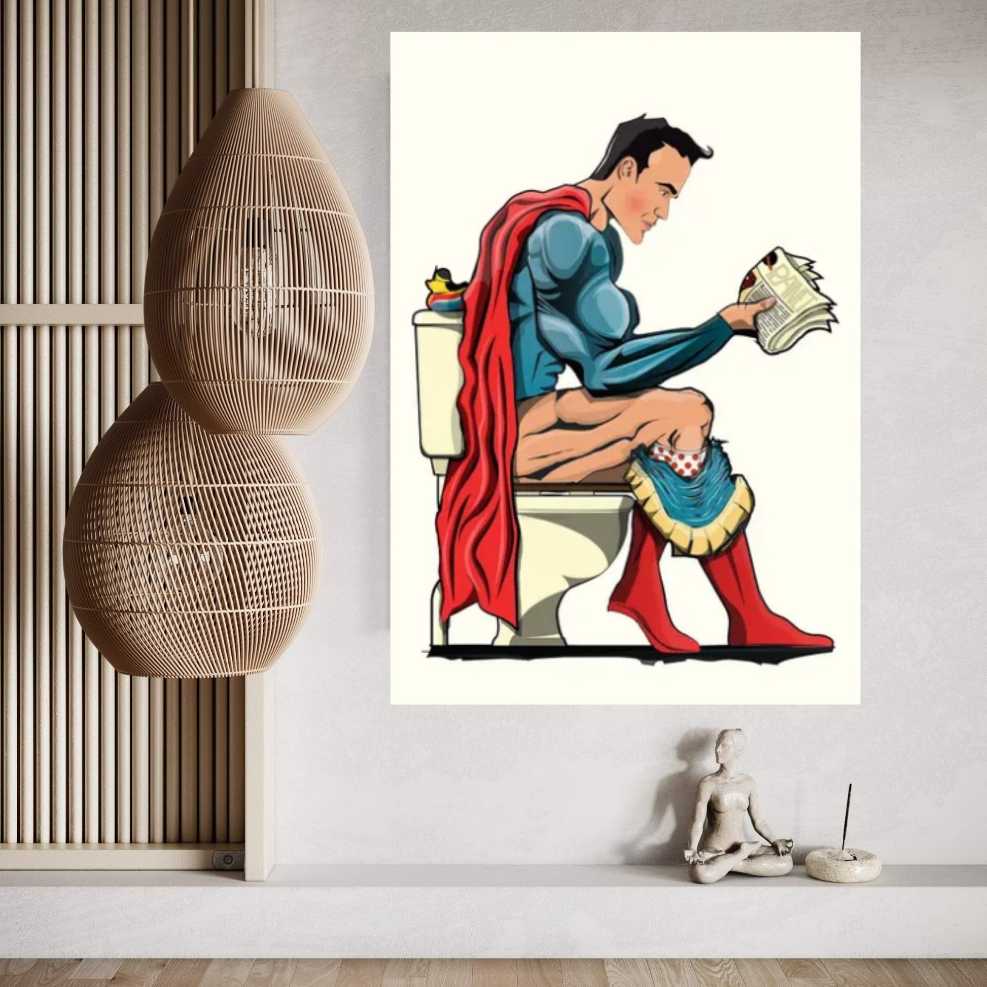 Superman On The Toilet Canvas Wall Art - Y Canvas