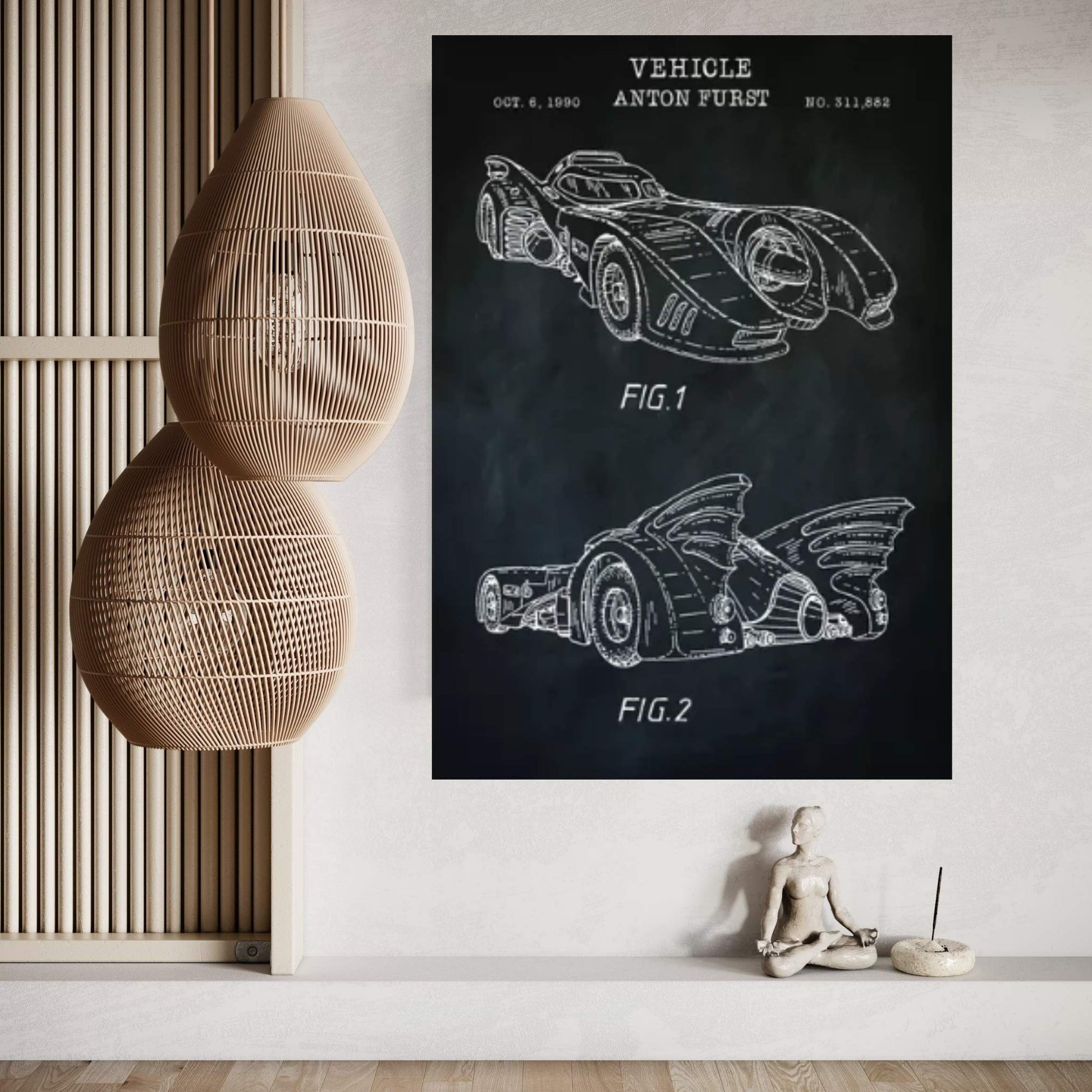 Batmobile, Black Canvas Wall Art - Y Canvas