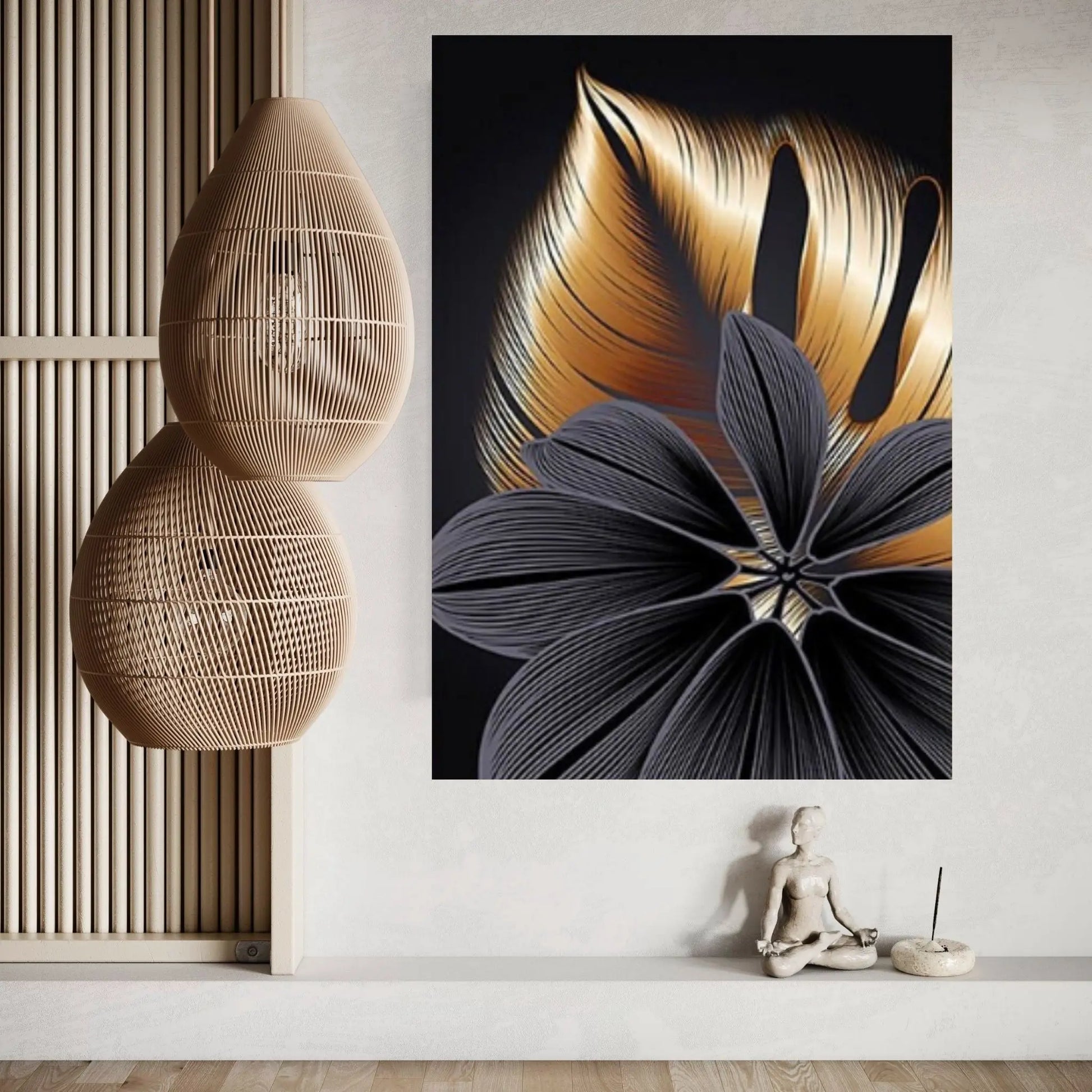 Art Painting Nordic Living Room Decoration Canvas Wall Art Picture Black Golden Plant Leaf Canvas Poster Print - Y Canvas