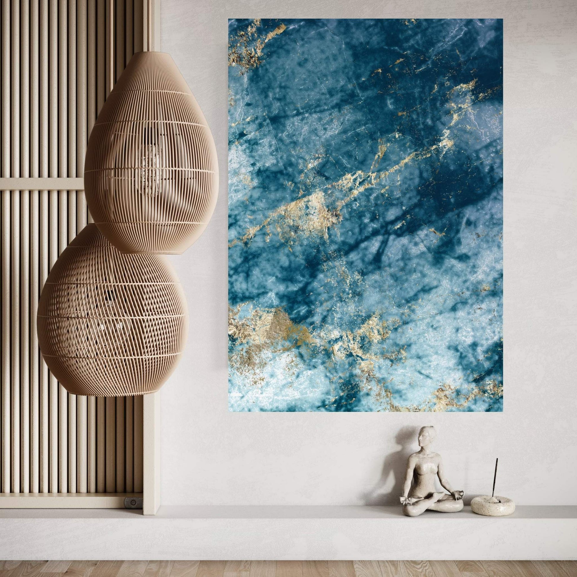 Abstract Blue White Gold Marble Canvas Wall Art Home Decor - Y Canvas