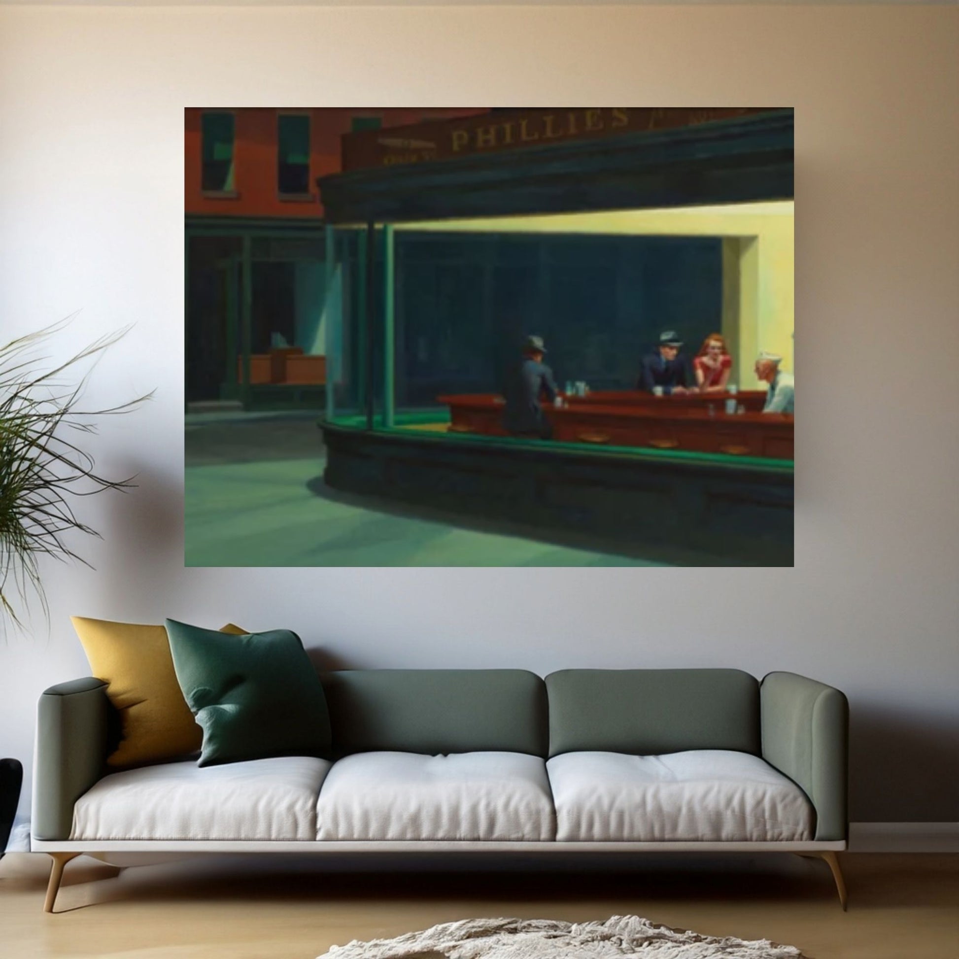 Edward Hopper : Nighthawks (1942) Canvas Wall Art Print Poster - Y Canvas