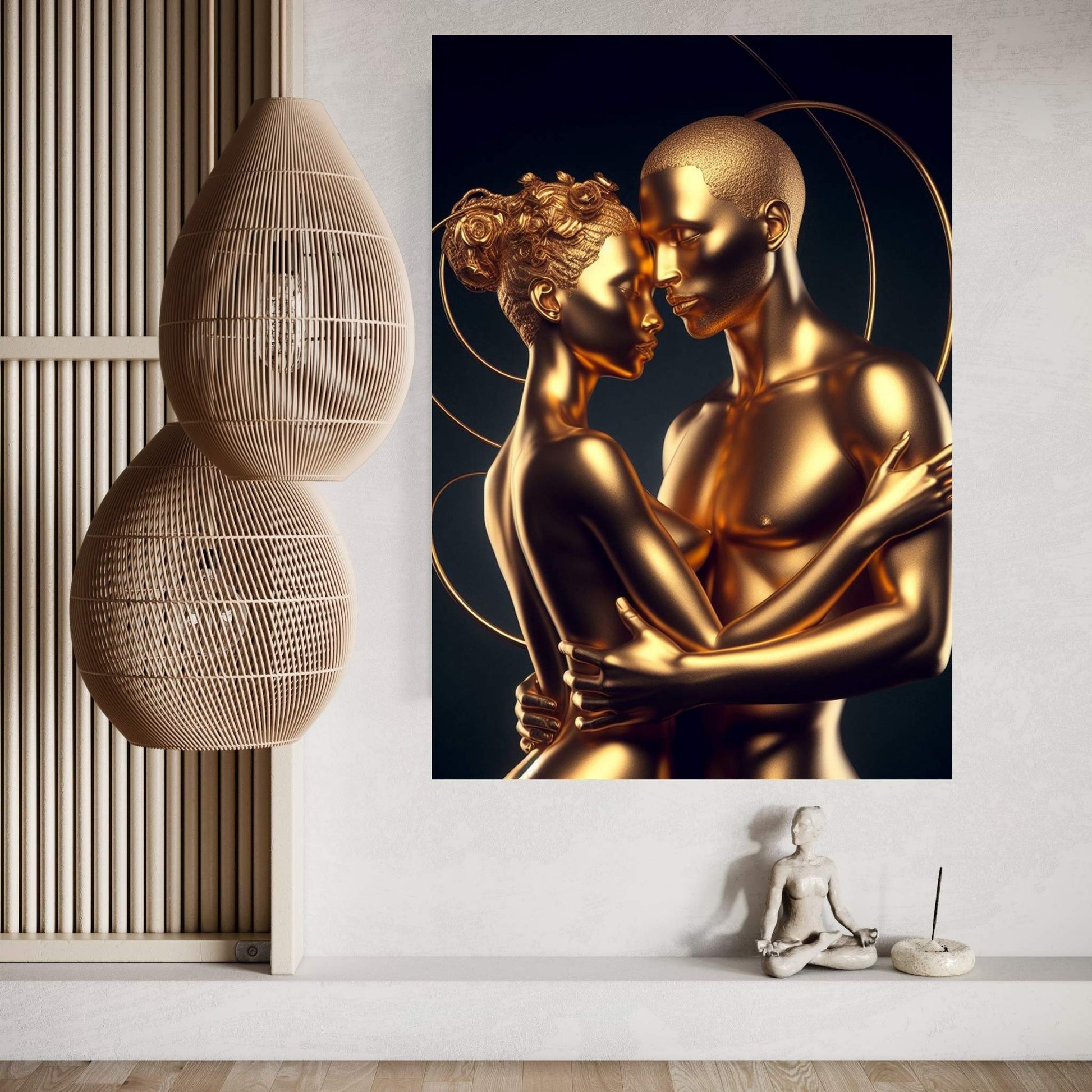 Metalic Gold Love Couple Canvas Wall Art - Y Canvas