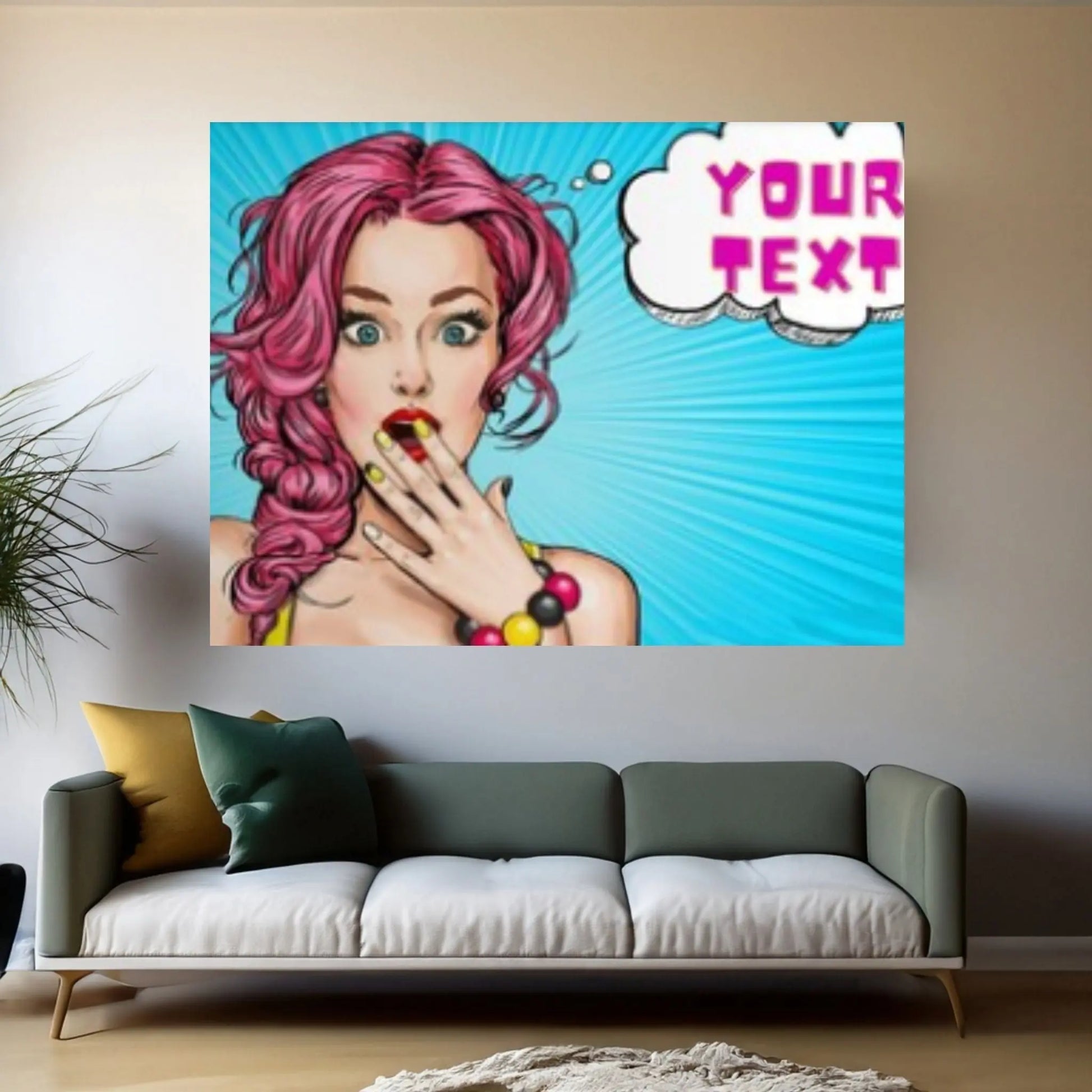 Customize Youre Text Here Pop Art Woman Wall Art, Comic Pop Art, Retro Comic - Y Canvas