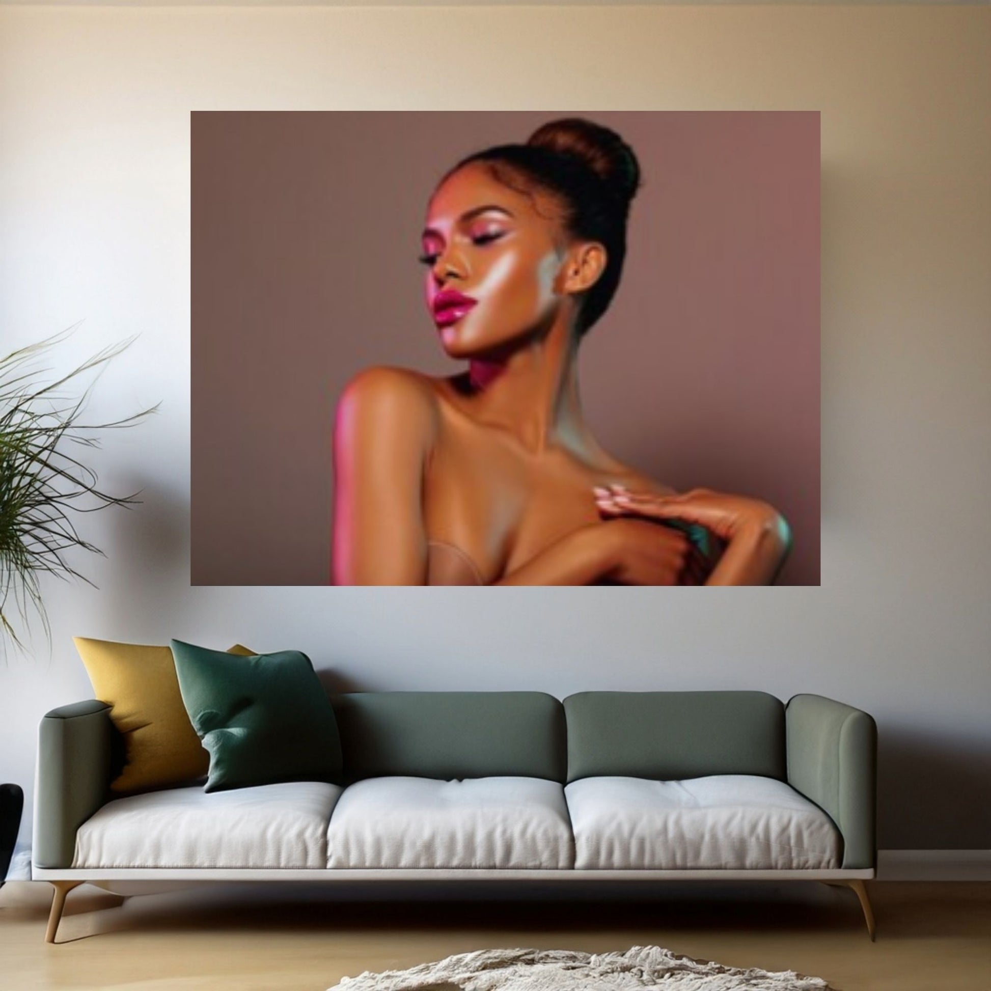 African Art Wall Decor, African Woman Makeup Wall Art, Abstract Canvas Art, Modern Wall Art - Y Canvas