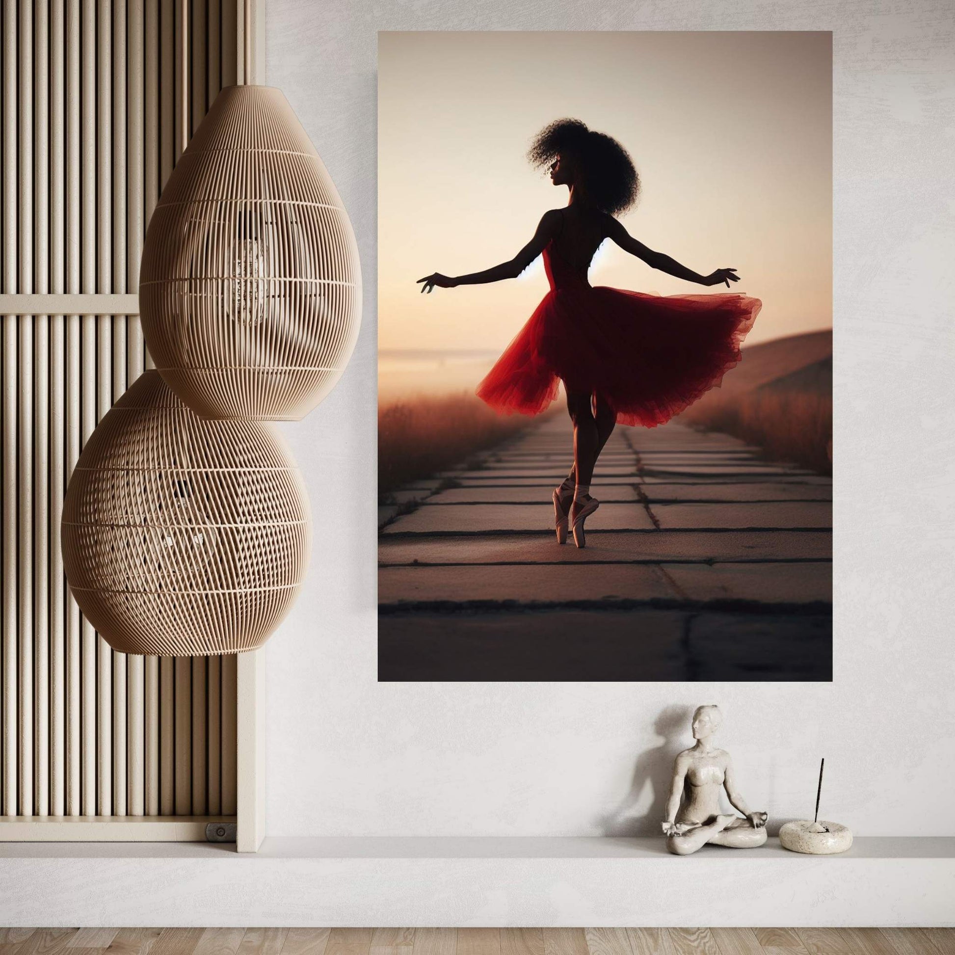 African Black Woman Ballerina in Red Dress Canvas Wall Art Home Decor - Y Canvas