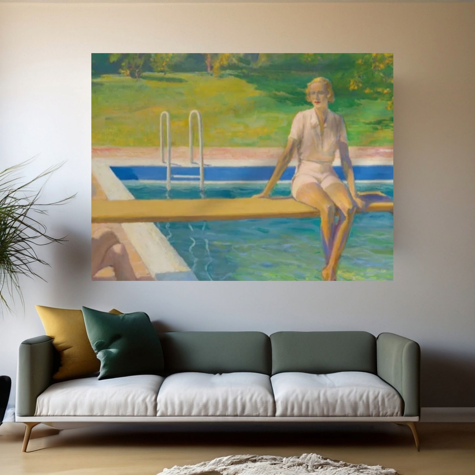 Girl At The Swimming Pool Canvas Wall Art ,Swimming Pool Wall Art Print, Pretty Girl Summer Portrait - Y Canvas