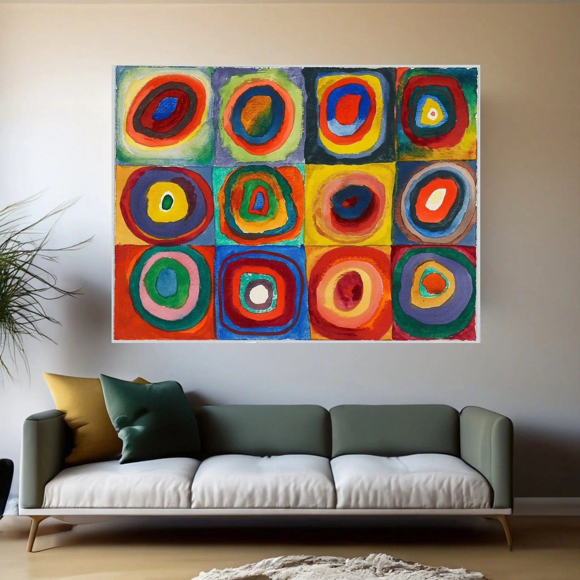 Squares with Concentric Circles Canvas Wall Art - Y Canvas