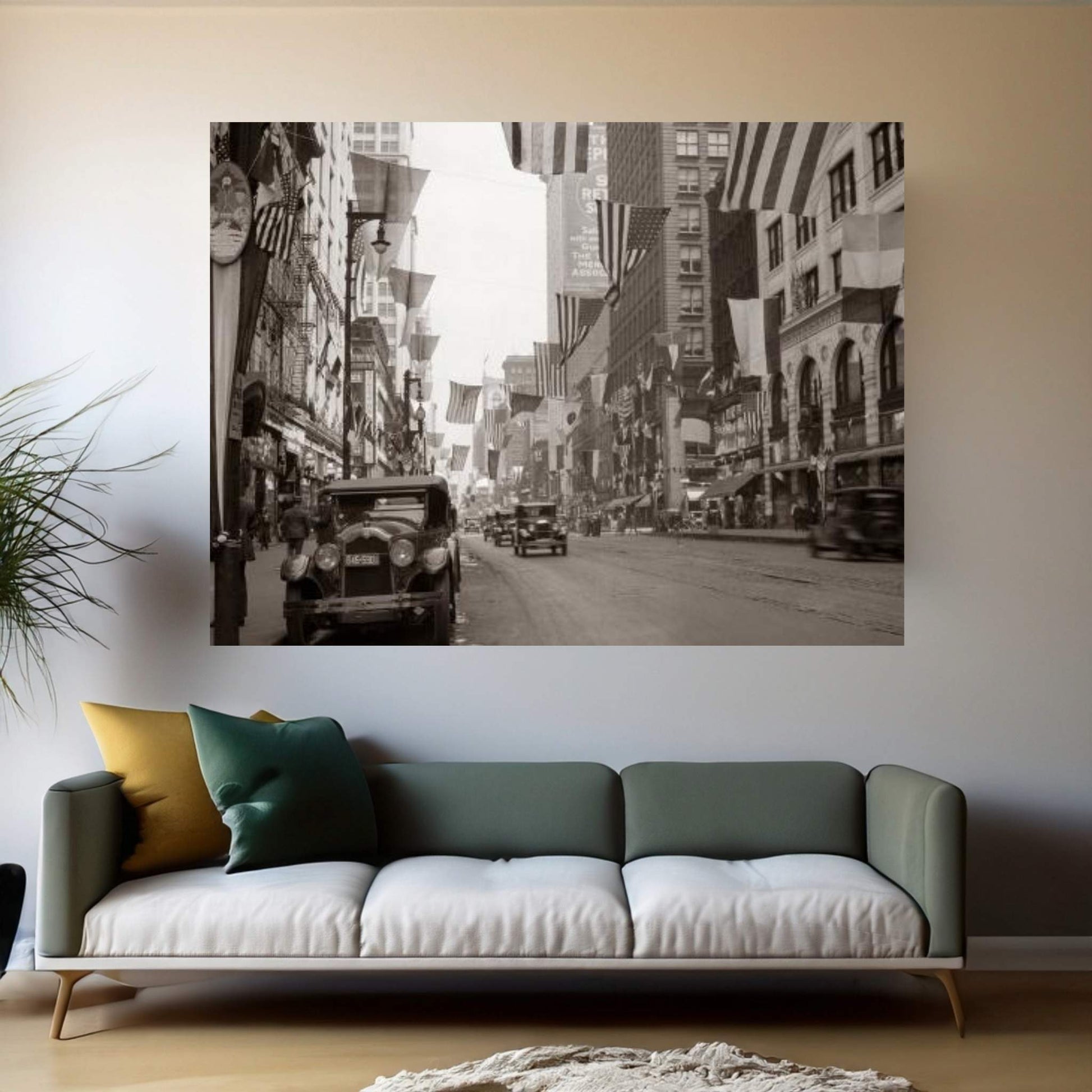 1926 Downtown Chicago State Street With American And Other National Flags Canvas Wall Art - Y Canvas