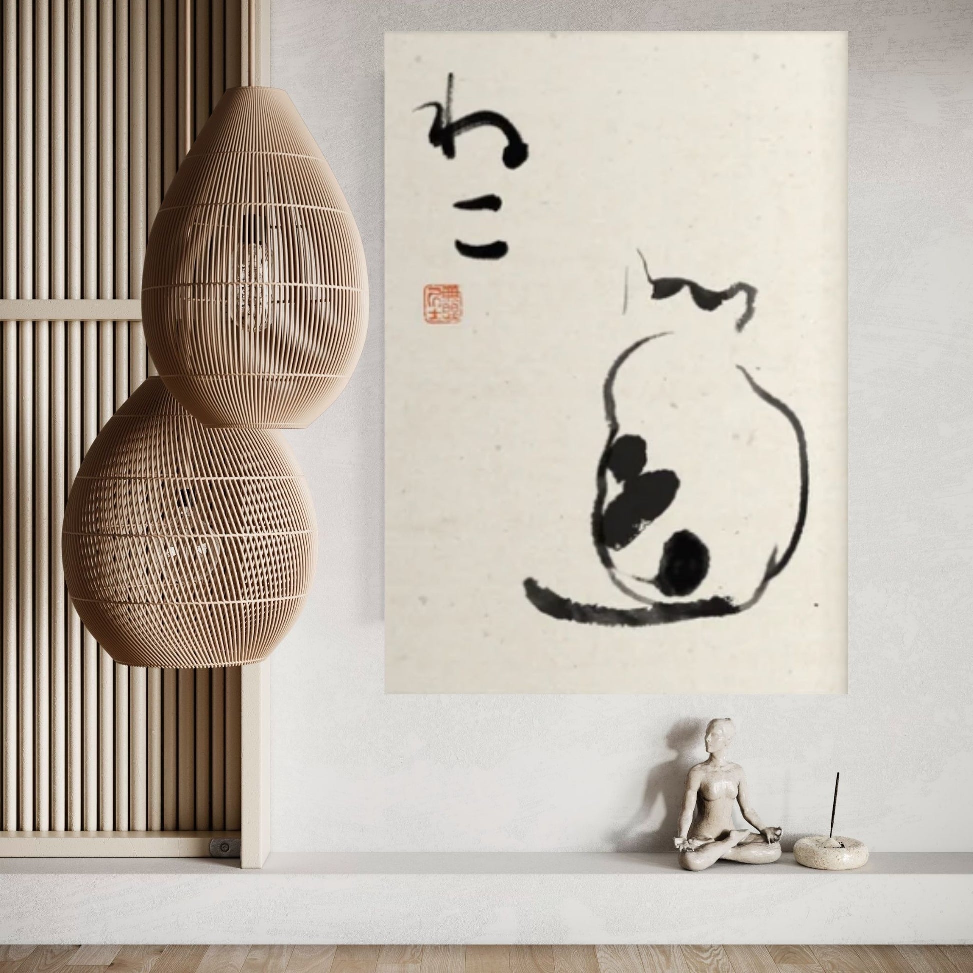 Minimalist Cat Poster, Japanese Cat Art Print, Animal Wall Decor - Y Canvas