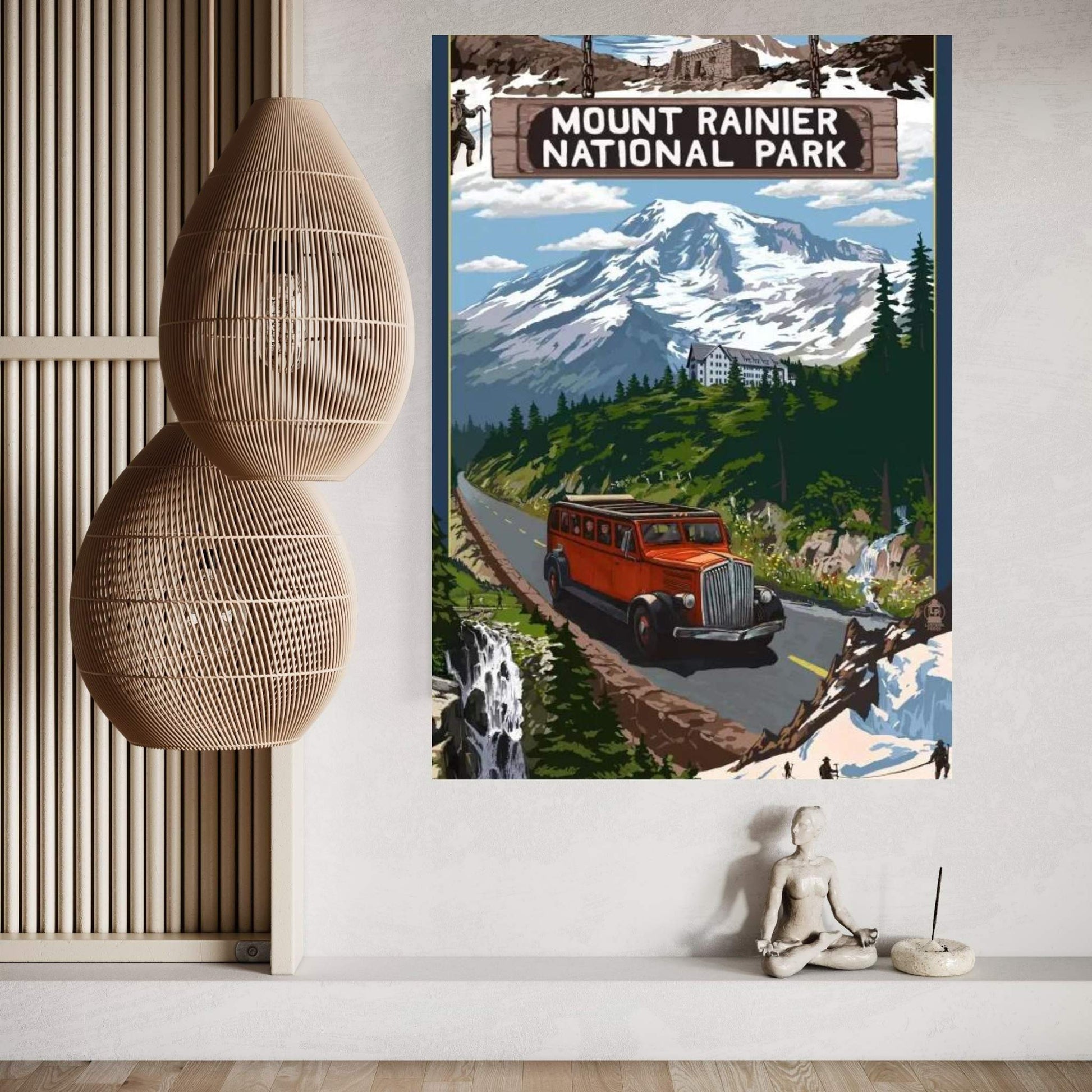 Mount Rainier National Park (Historic Red Bus) Canvas Wall Art - Y Canvas