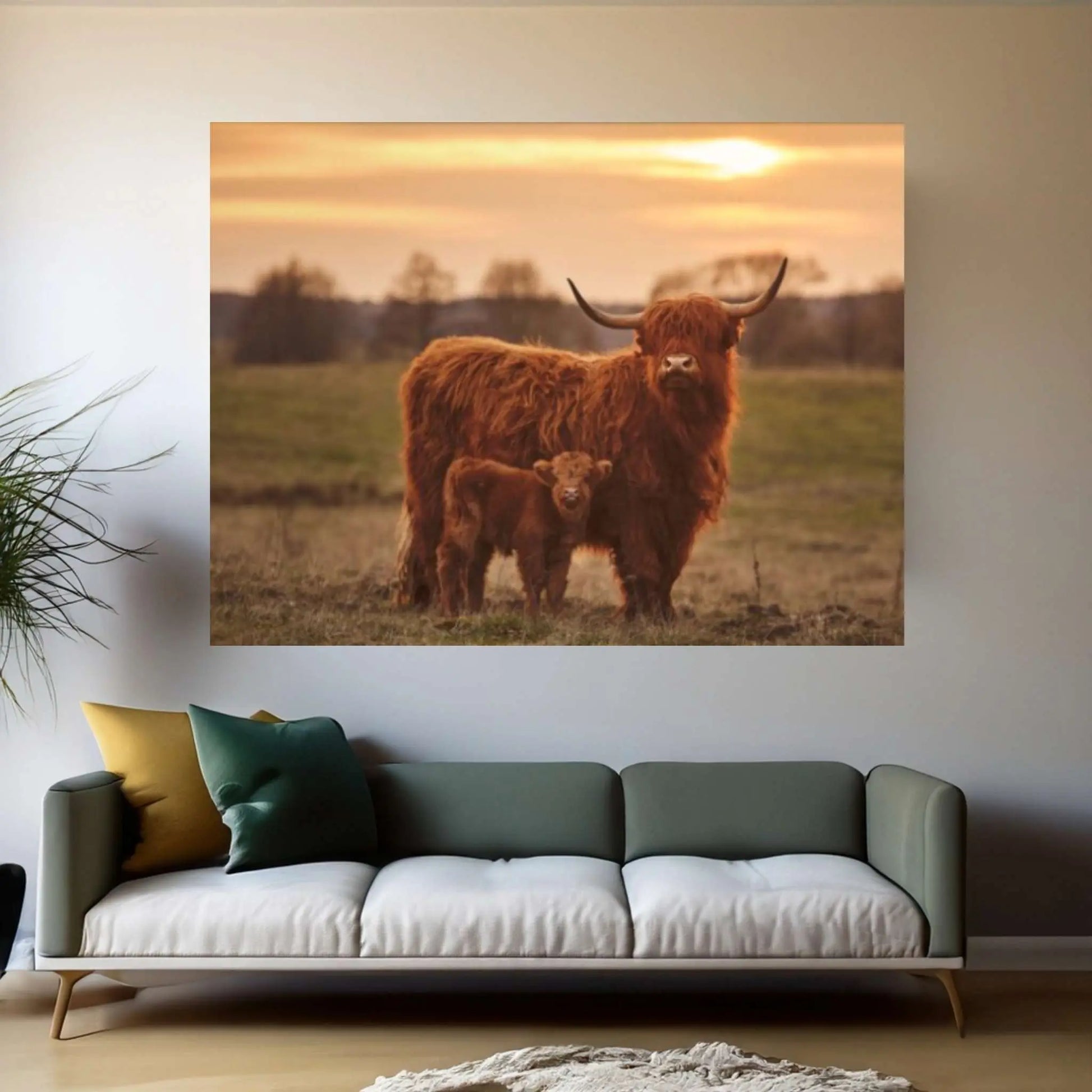 Baby Scottish Highland Cow Canvas Wall Art Design Animal Poster - Y Canvas