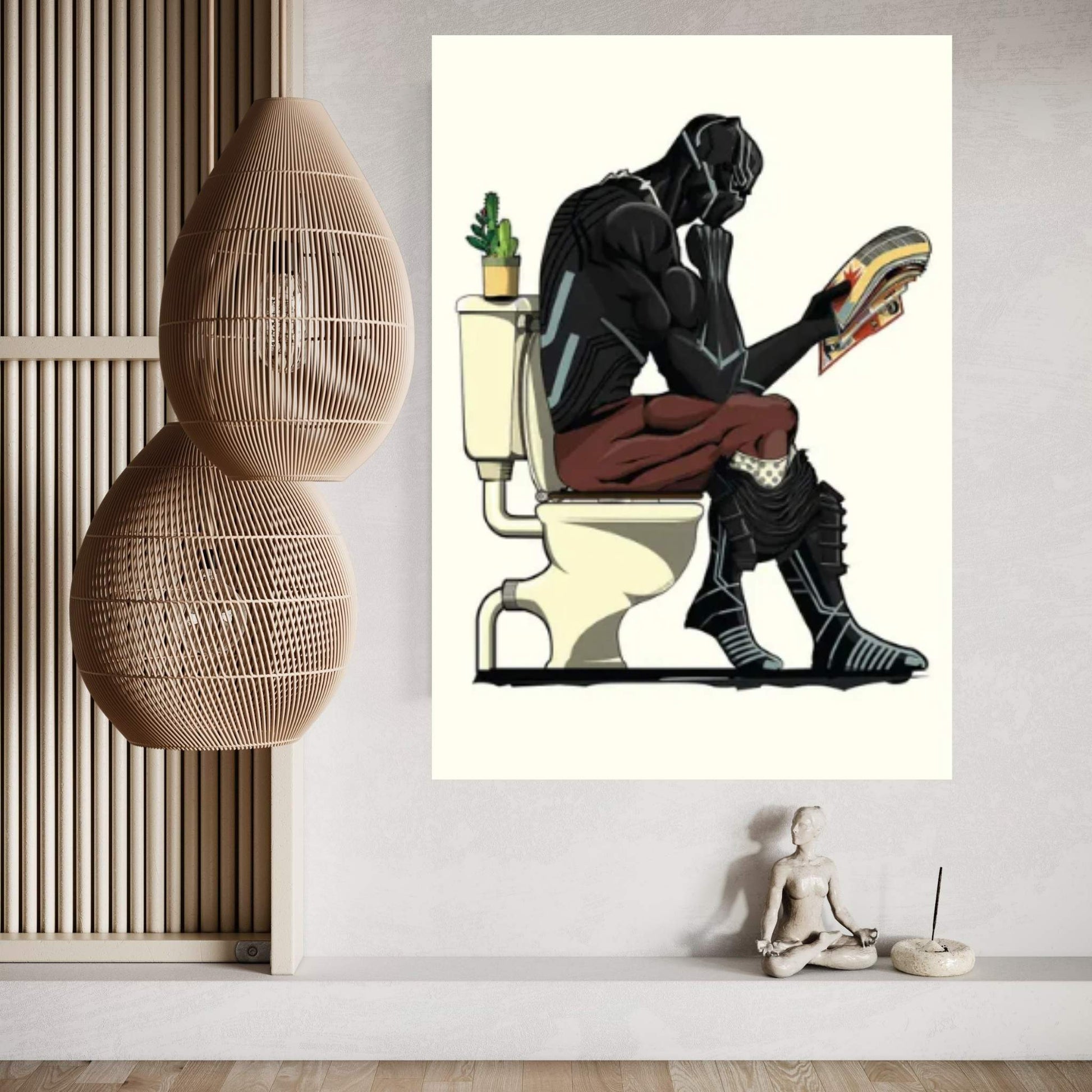 Black Panther On The Toilet Canvas Wall Art - Y Canvas