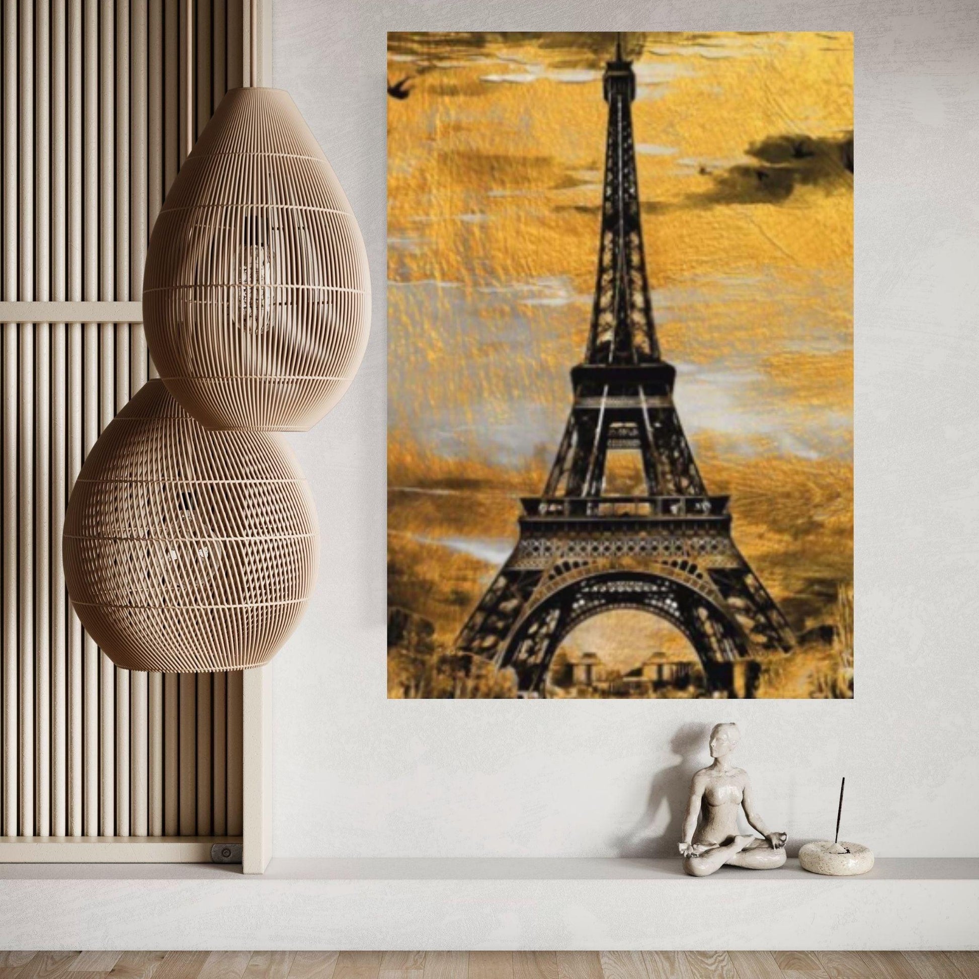 Gold Black Canvas Wall Art, Gold Black Abstract Canvas, Love in Paris Canvas, Eiffel Tower Art - Y Canvas